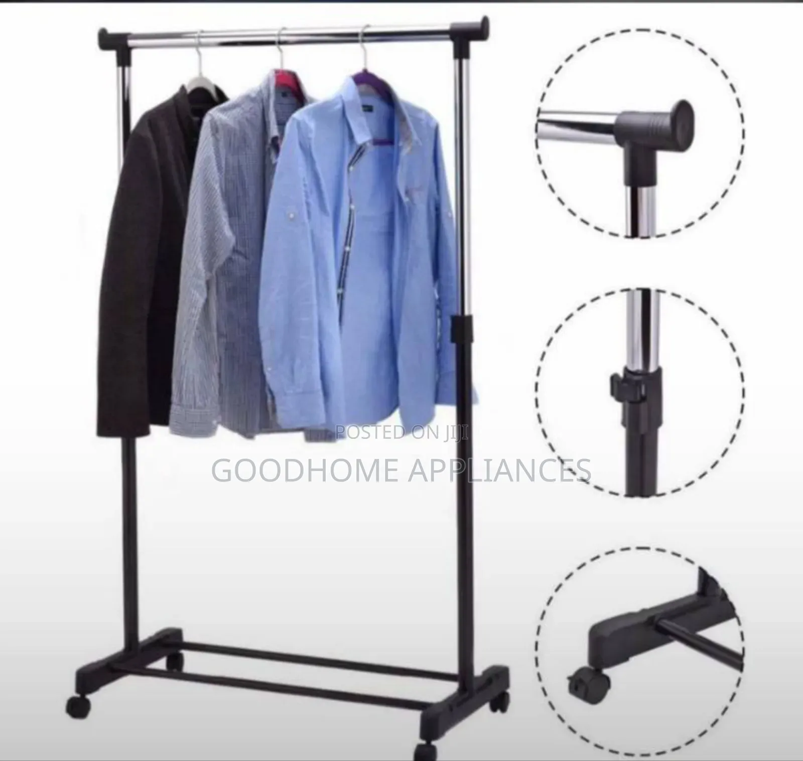 Movable Single Pole Clothes Hanger With Wheels