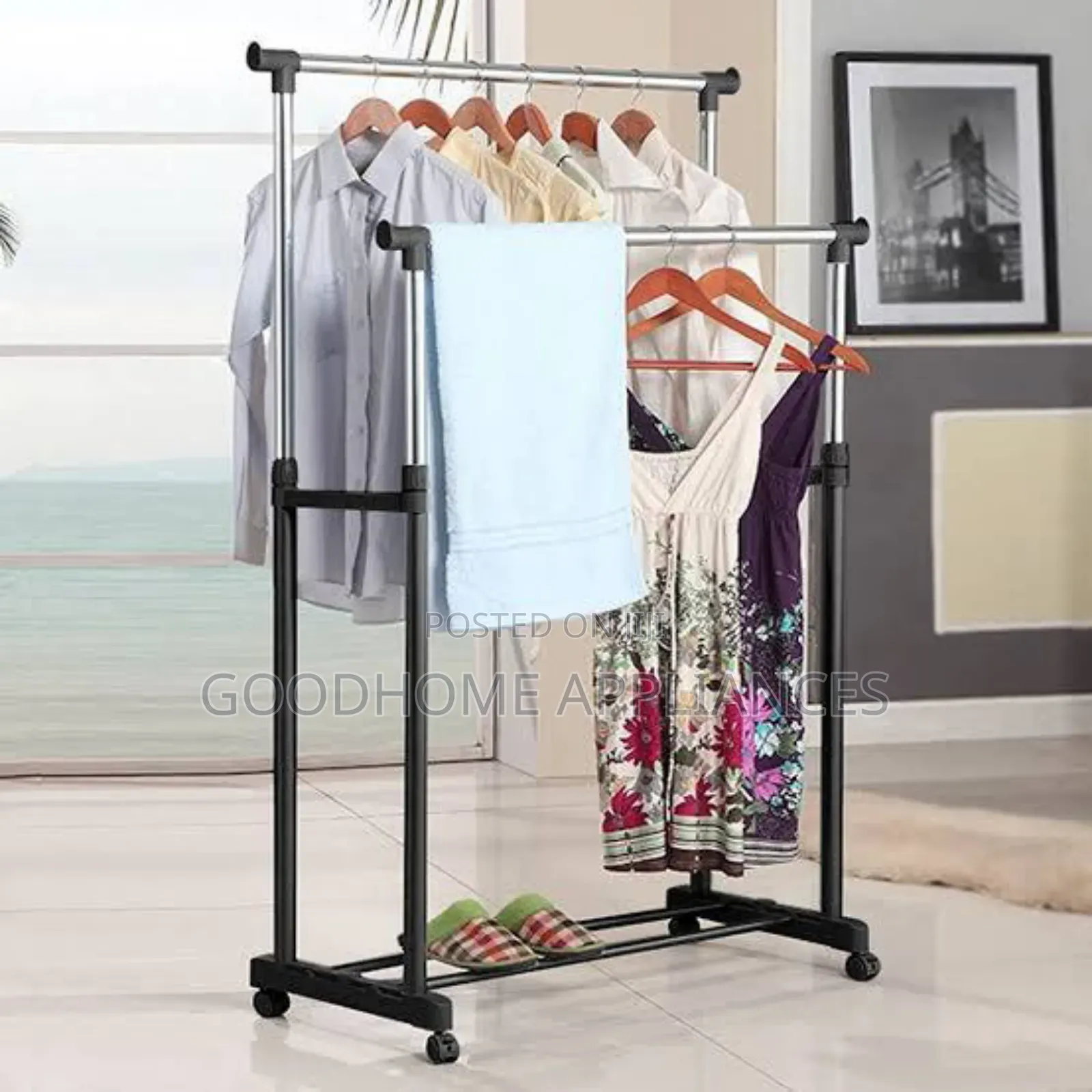 Double Poles Clothes Hanger With Wheels