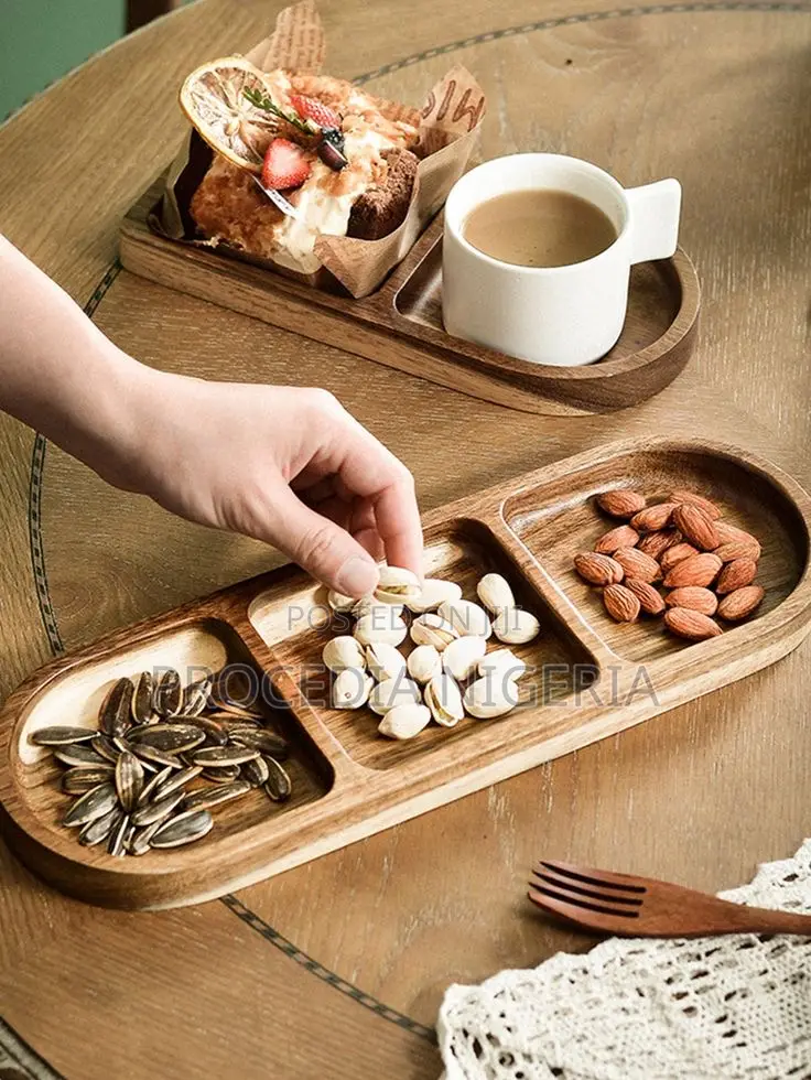 2pcs Wooden Tray, Plate for Cereals, Nuts Suya