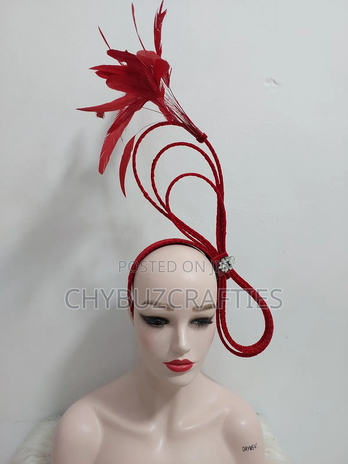 Red Loopy With Feathers Facinators