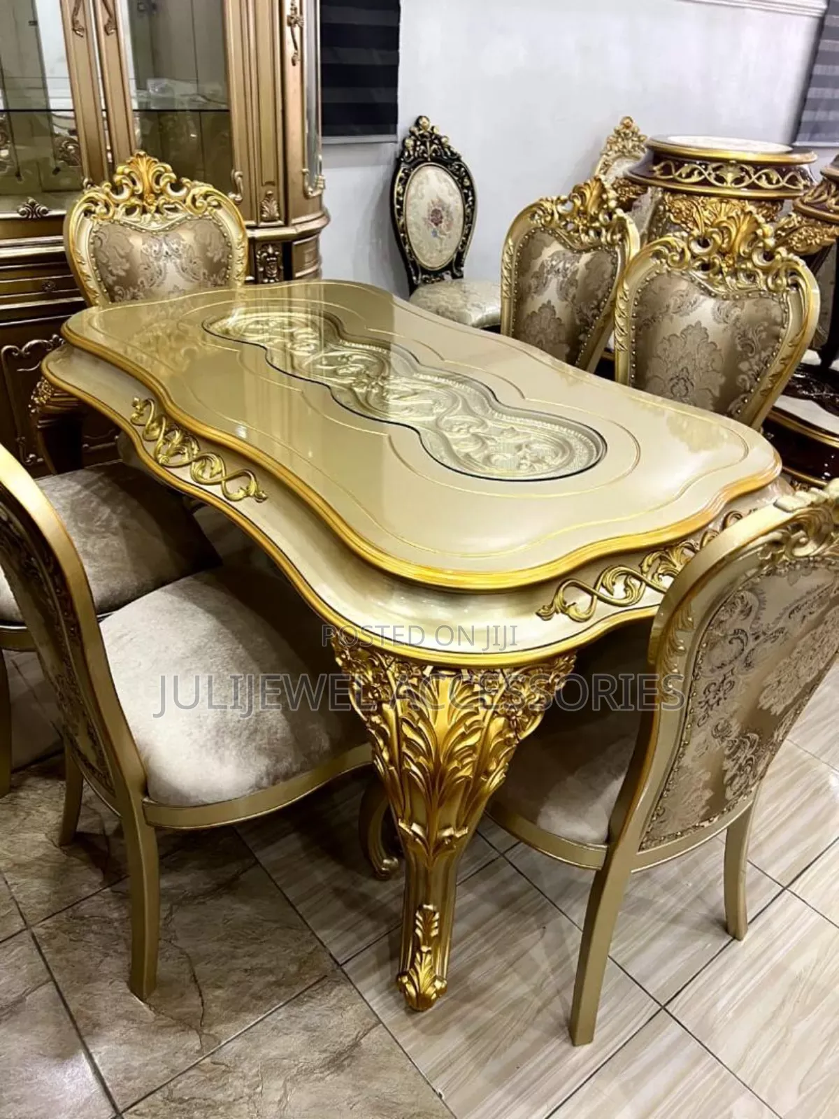 Luxury Gold Marbel Dinning Table Set by 6chairs