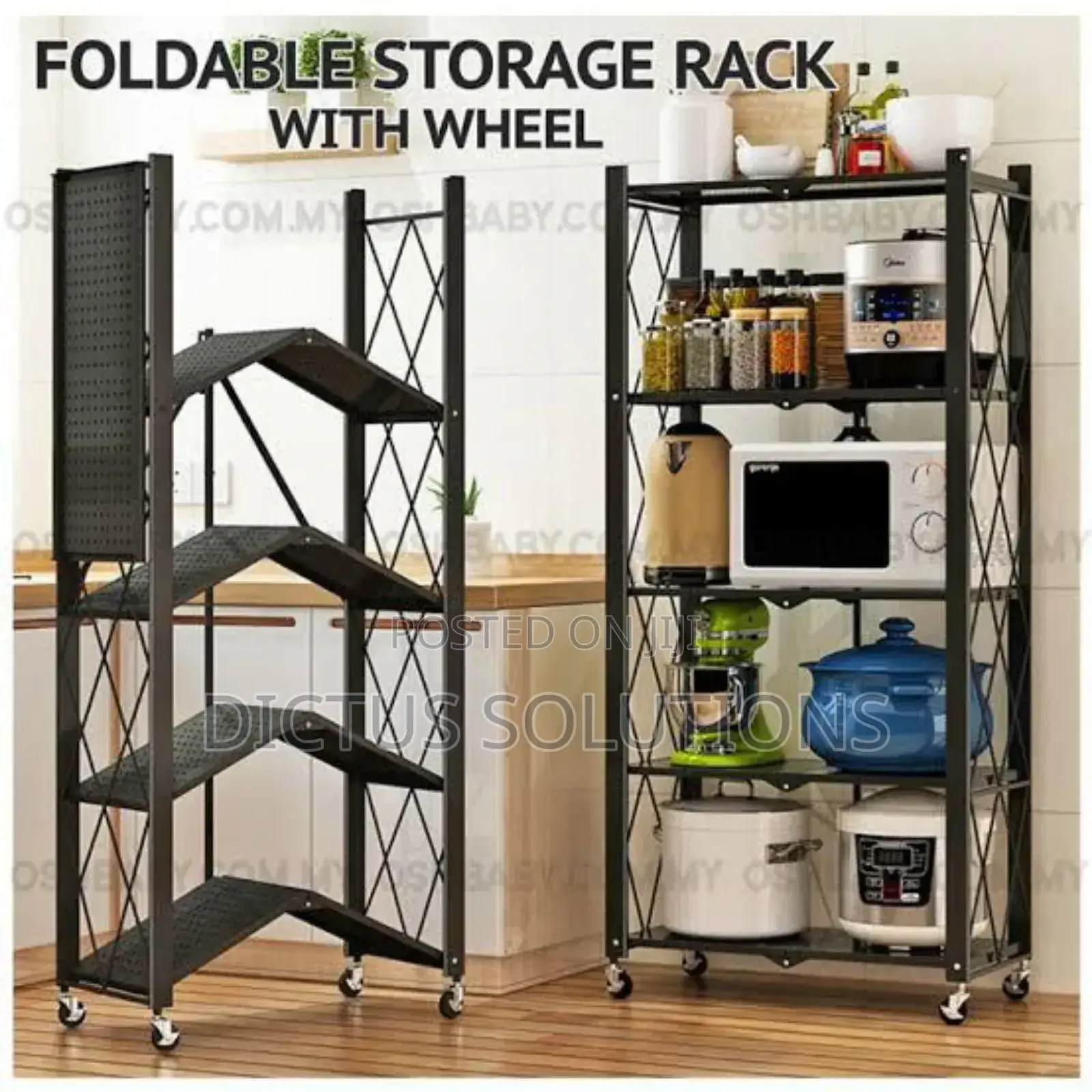 Foldable Storage Rack With Wheels and Brakes