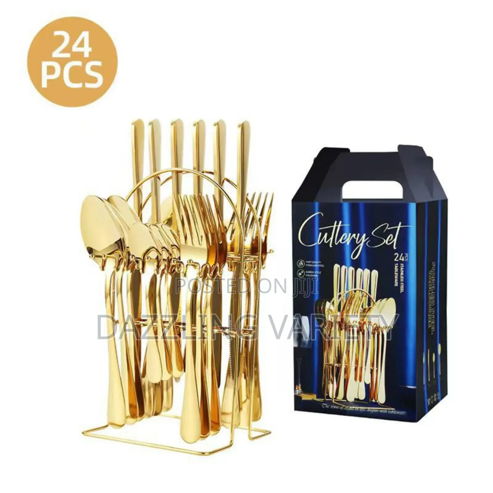 Luxury 24pcs Gold Cutlery Set With Stand for Dining