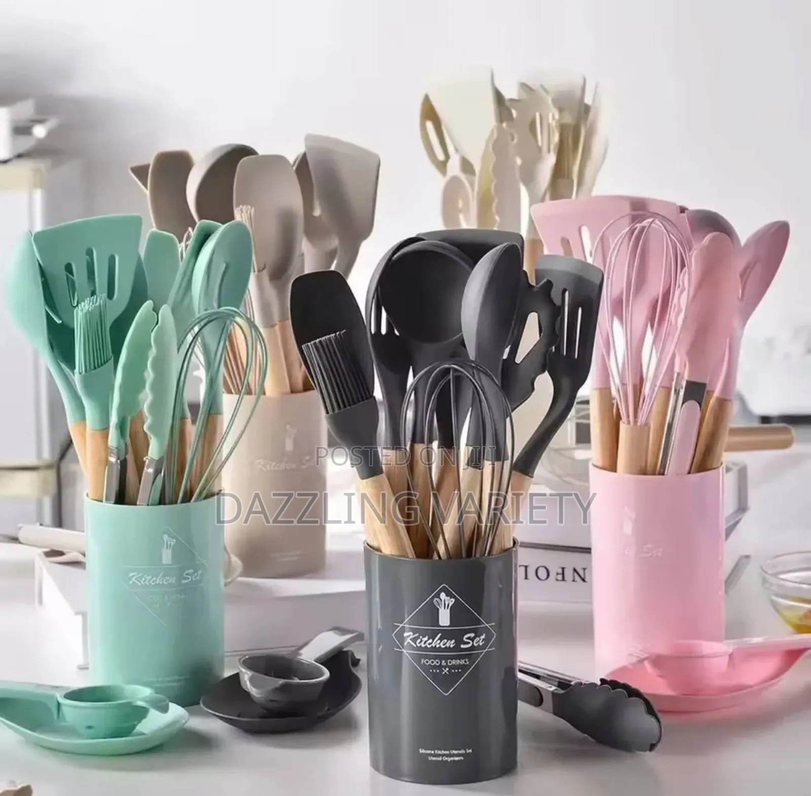 12pcs Big Size Silicone Non-Stick Heat Resistant Cooking Spoon Set