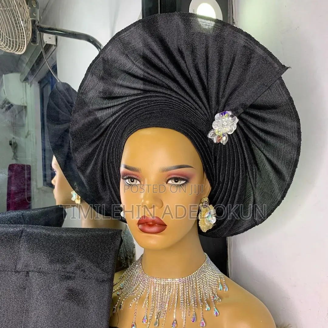 Aso Oke Black Gele for Asoebi Wedding
