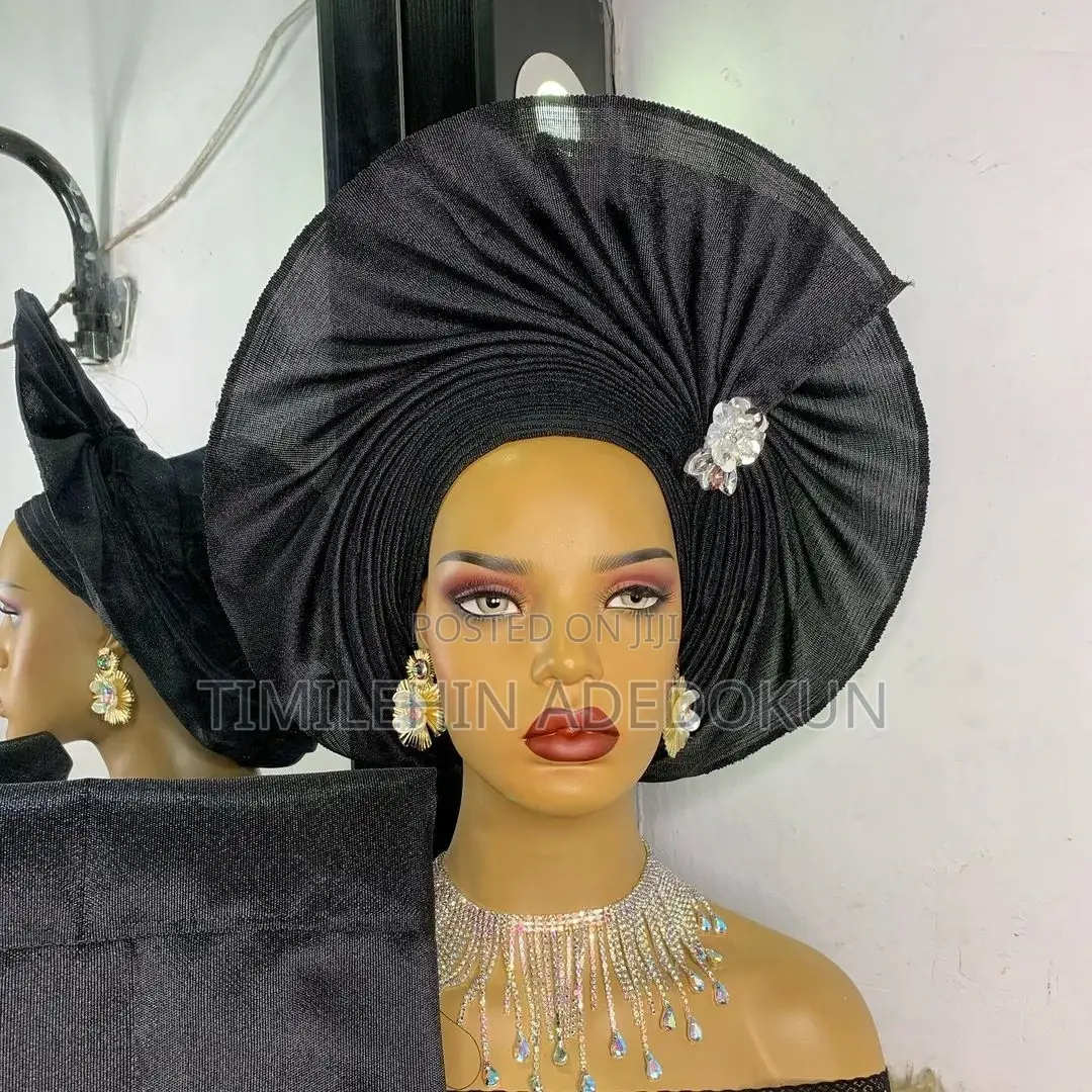 Aso Oke Black Gele for Asoebi Wedding