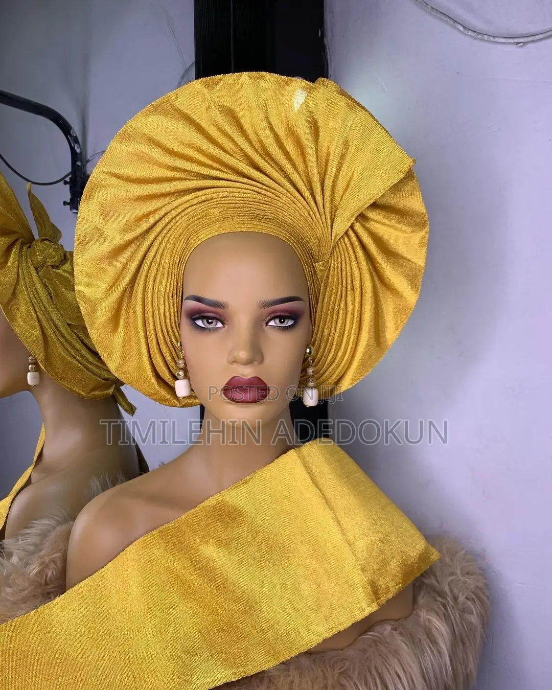 Aso Oke Black Gele for Asoebi Wedding