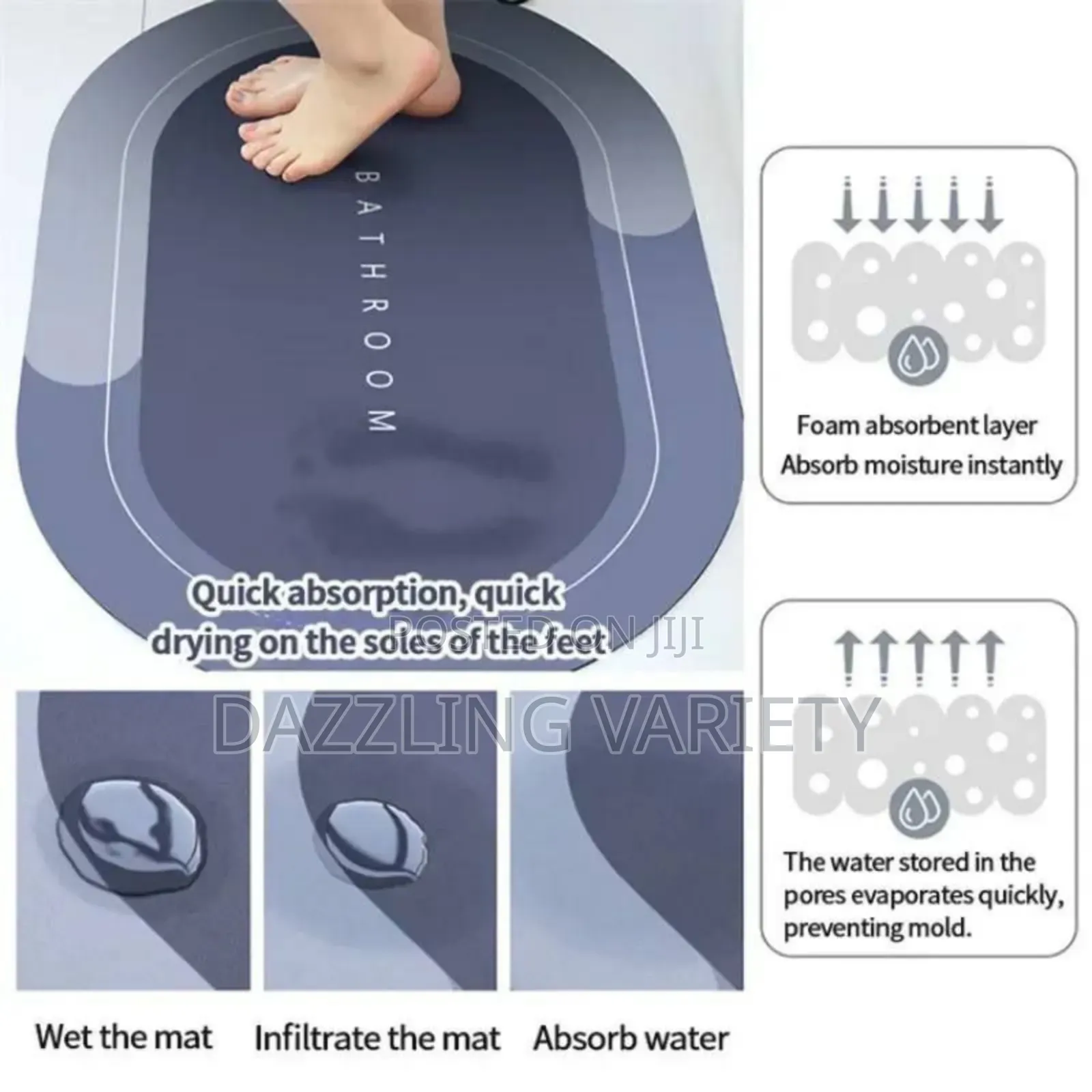 Big Size Silicone Bathroom Absorbent Quick-Drying Mat