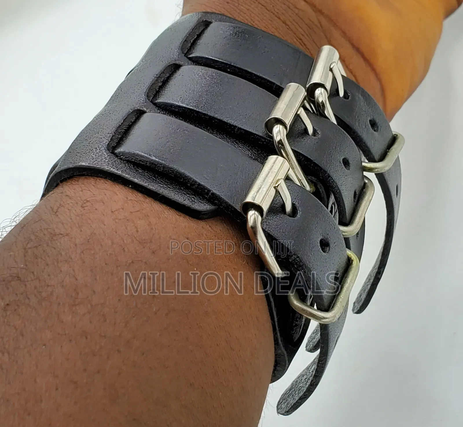 Luxury Black Leather Ski Men's Bracelet