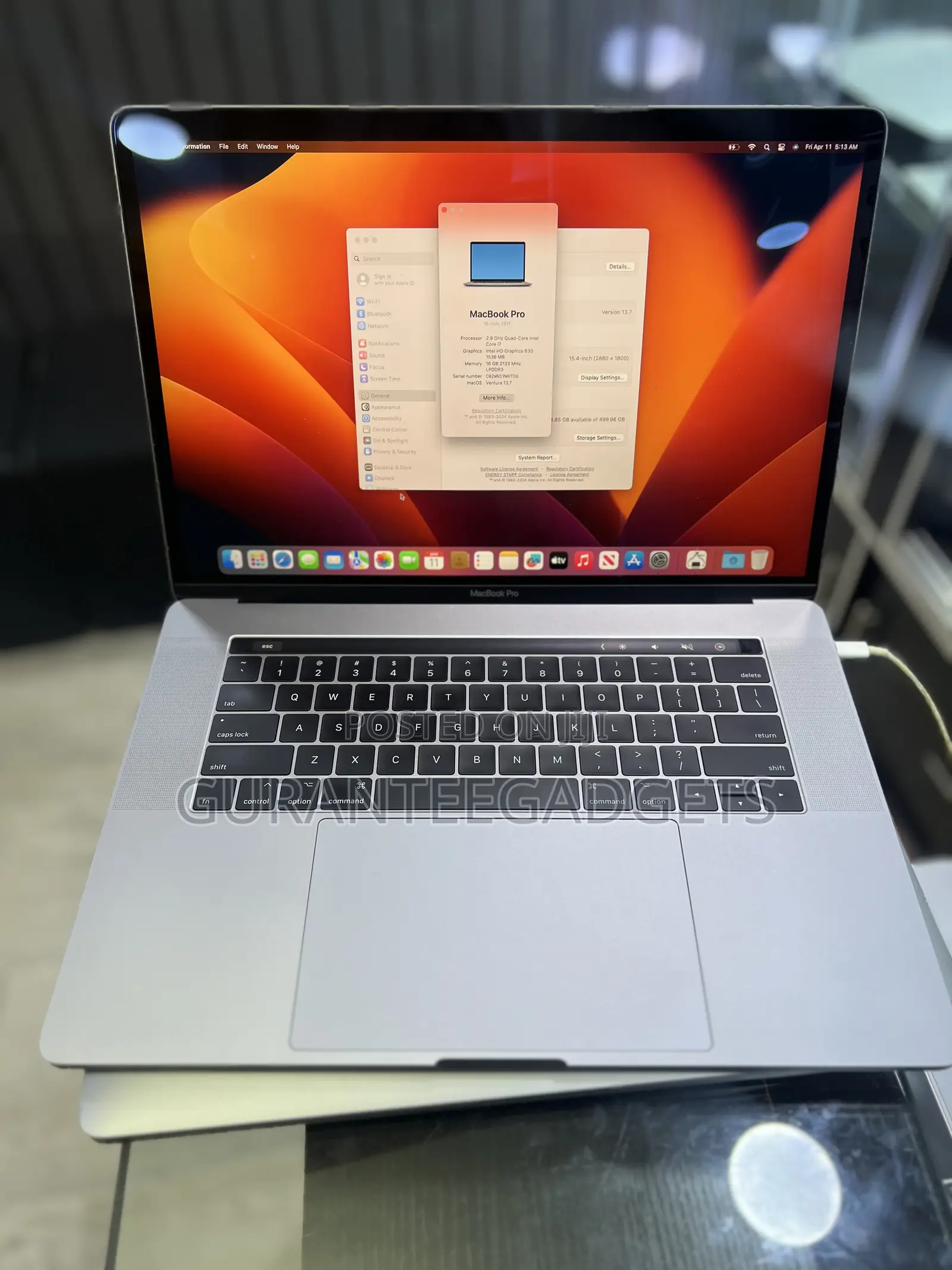 Laptop Apple MacBook Pro 2017 16GB Intel Core i7 SSD 512GB