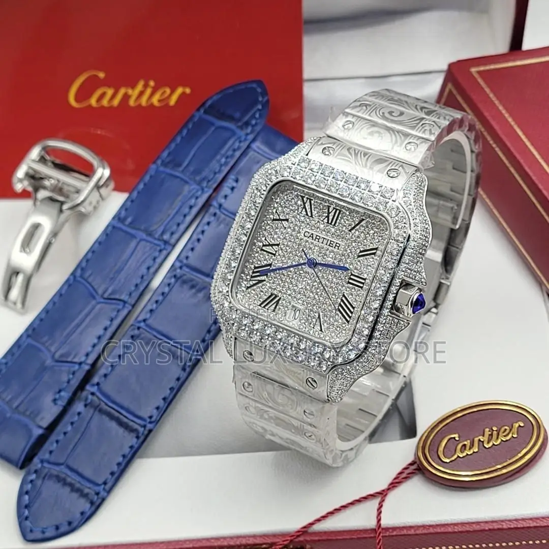 Cartier Quality Luxury Men Chain Strap Iced Wristwatch