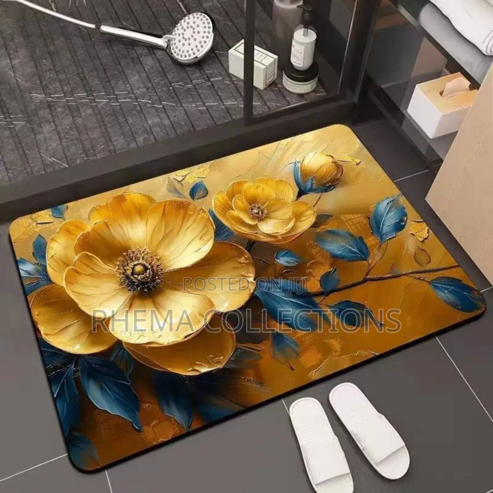 3d Flower Print Water Absorbent Foot Mat