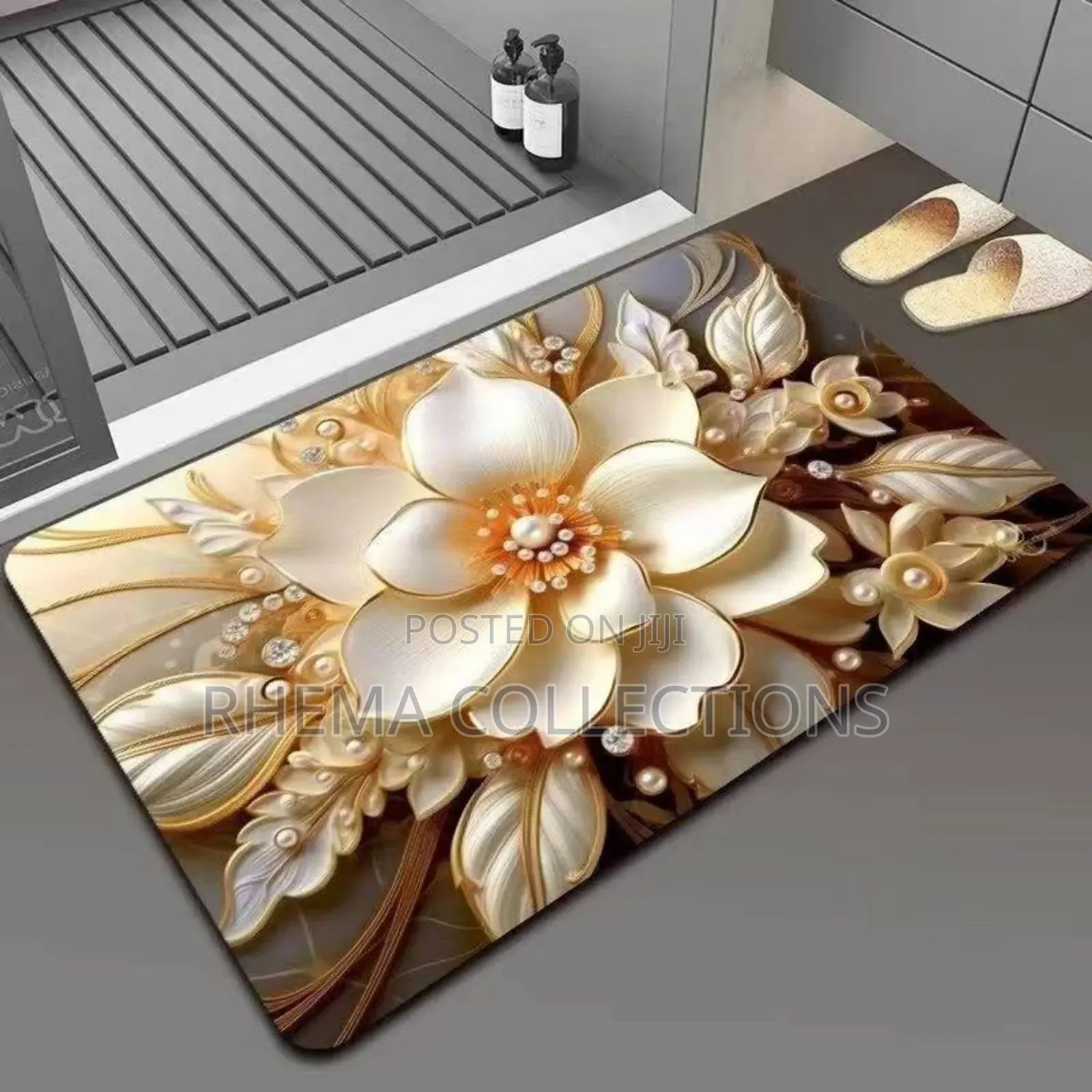 3d Flower Print Water Absorbent Foot Mat