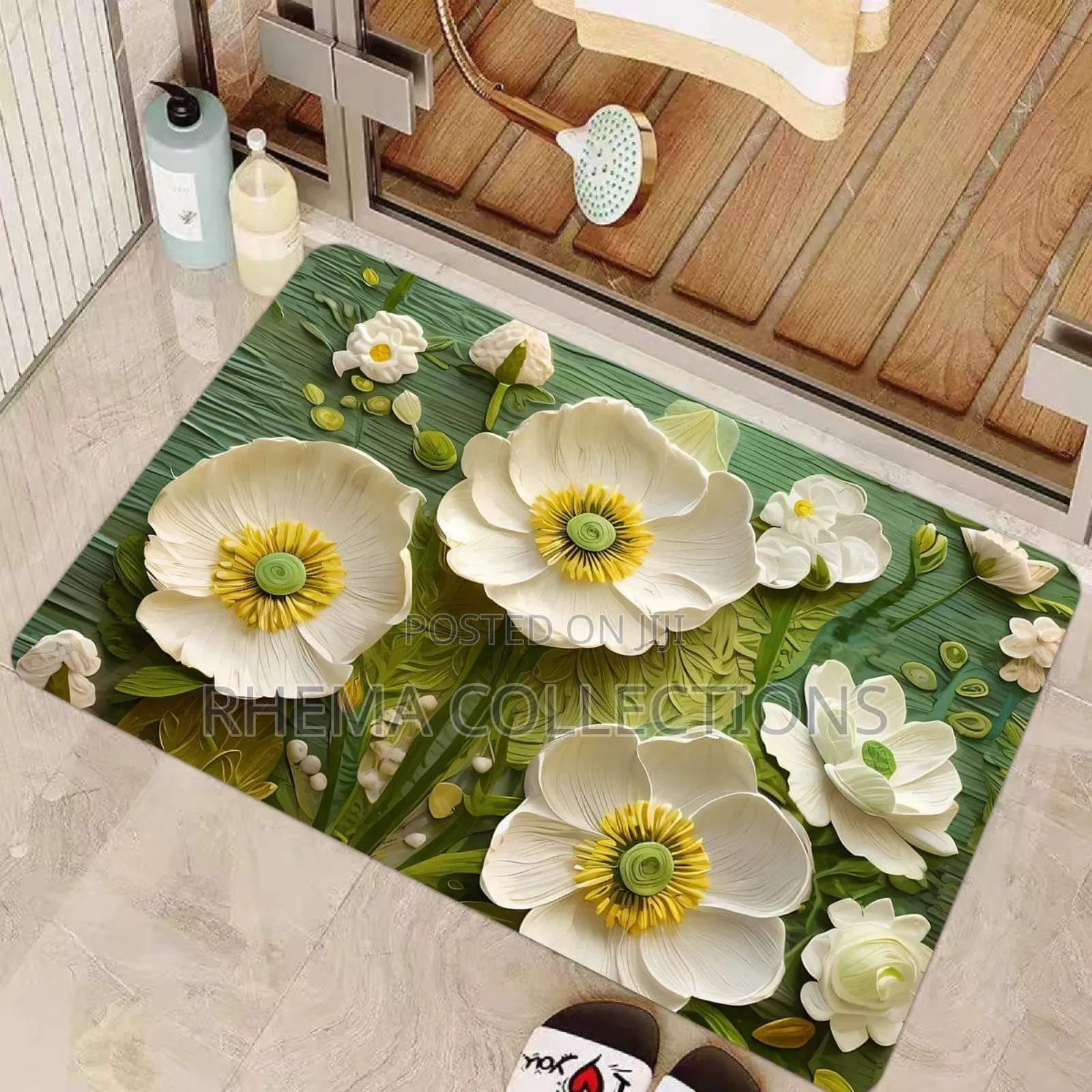 3d Flower Print Water Absorbent Foot Mat