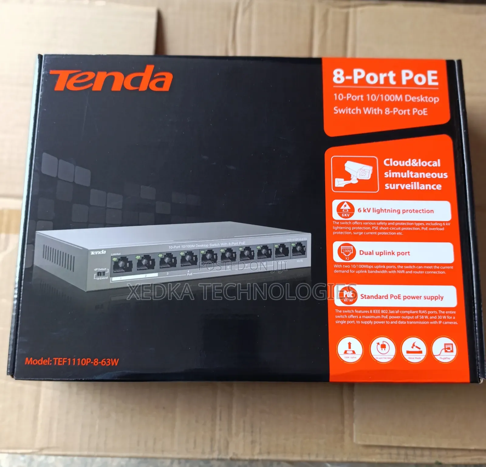 Tenda 8-Port 10/100m Poe Switch + 2*Uplink Ports