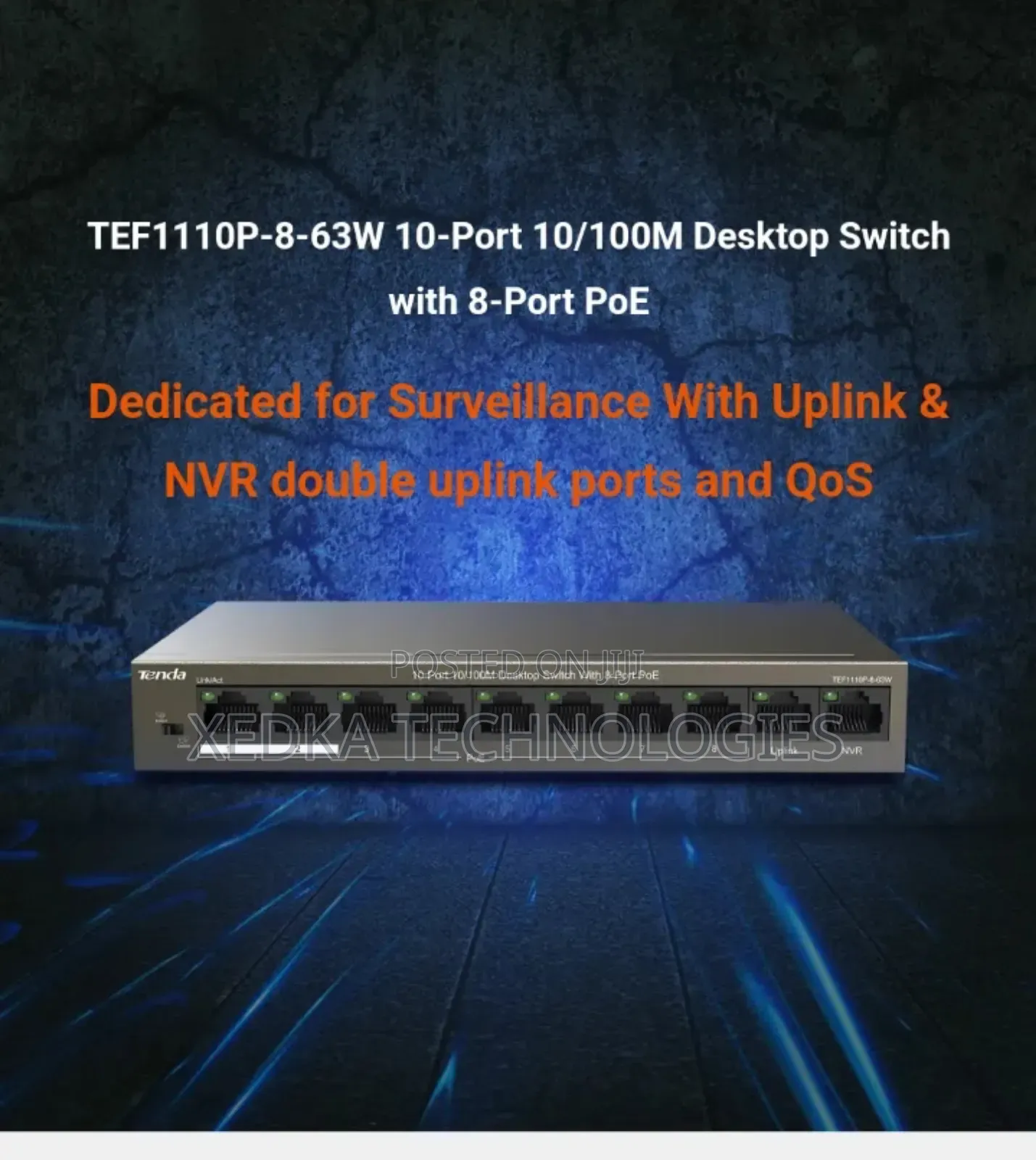 Tenda 8-Port 10/100m Poe Switch + 2*Uplink Ports