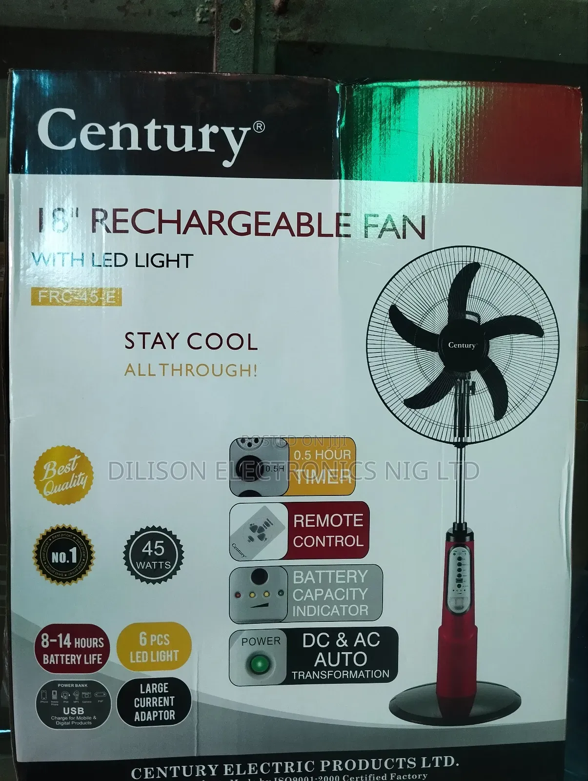 Original Century 18" Rechargeable Battery Fan