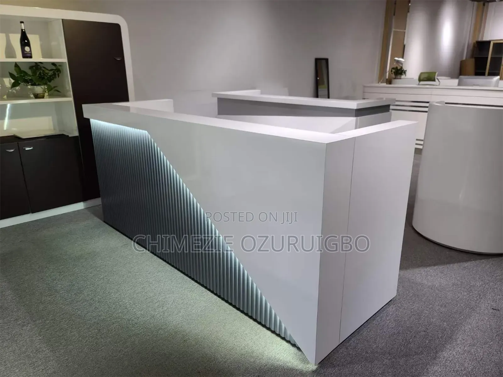 White and Fog Gray Laminate 2.4 Meters Reception Table