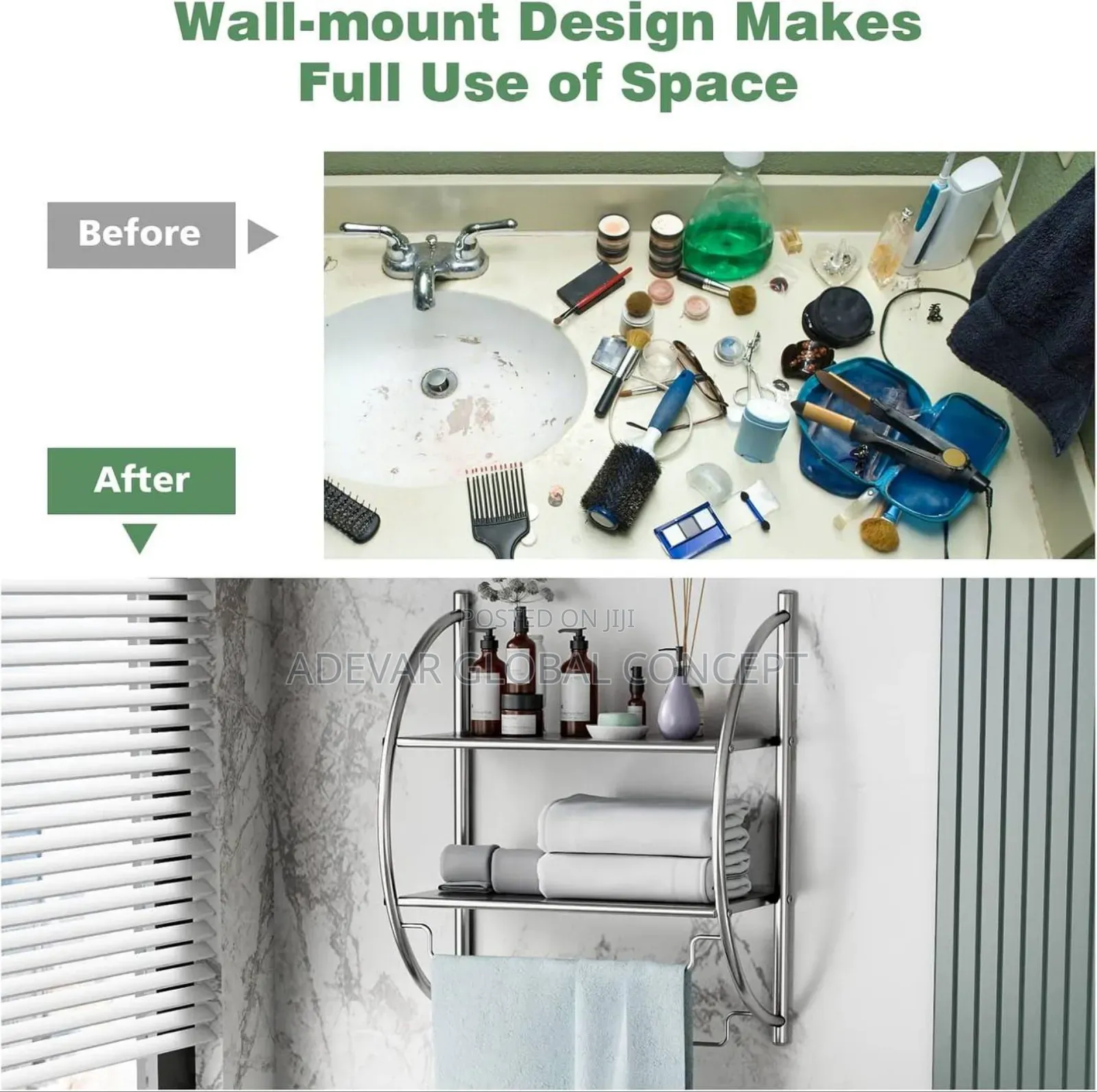 2 Tier Bathroom/Commodity Shelf With Towel Rails Rack