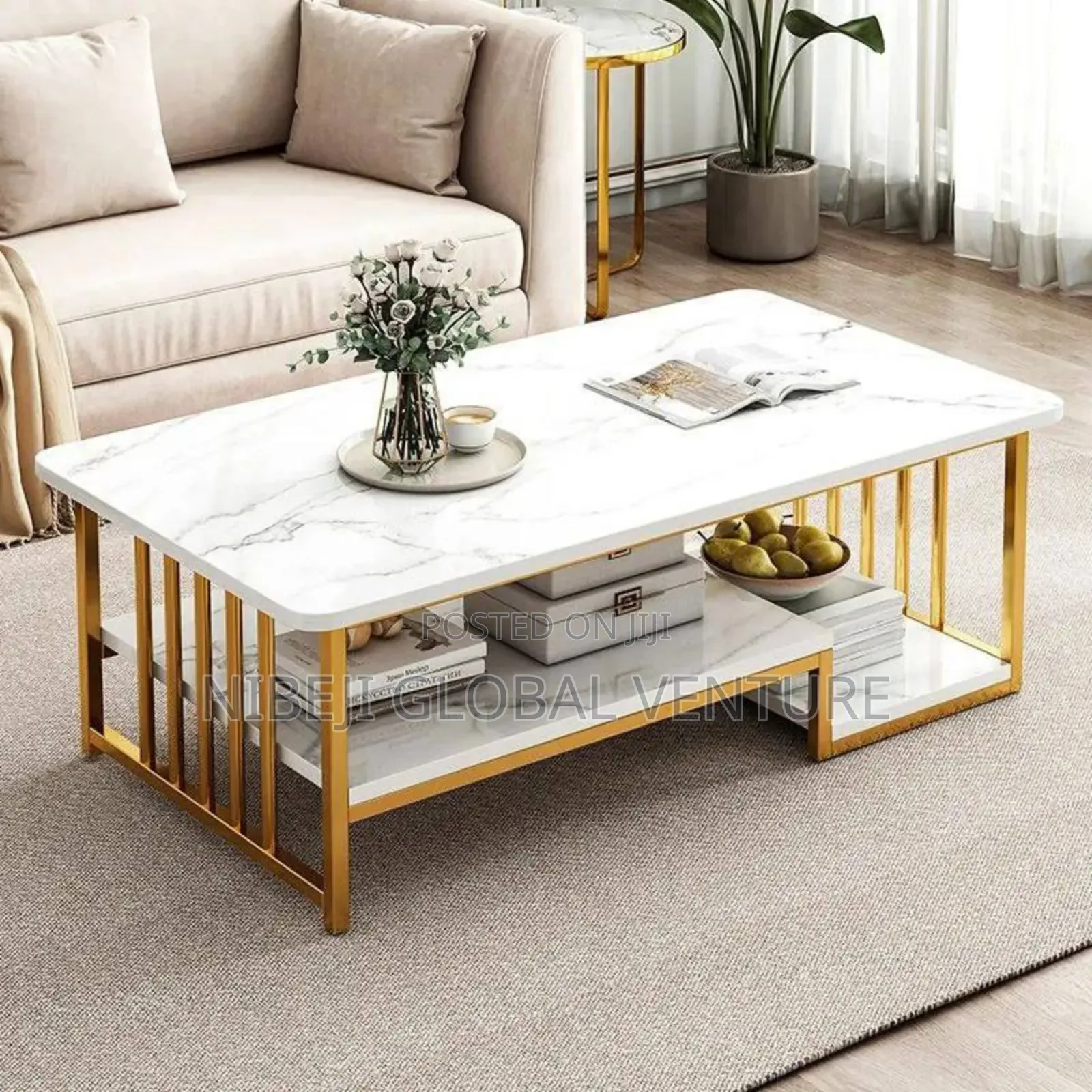 Faux Marble Nordic Centre Table / Table - White and Gold
