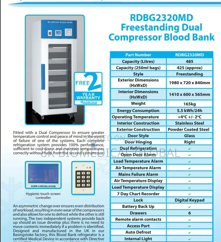 Refurbished Labcold Upright Glass Door Blood Bank – 485l