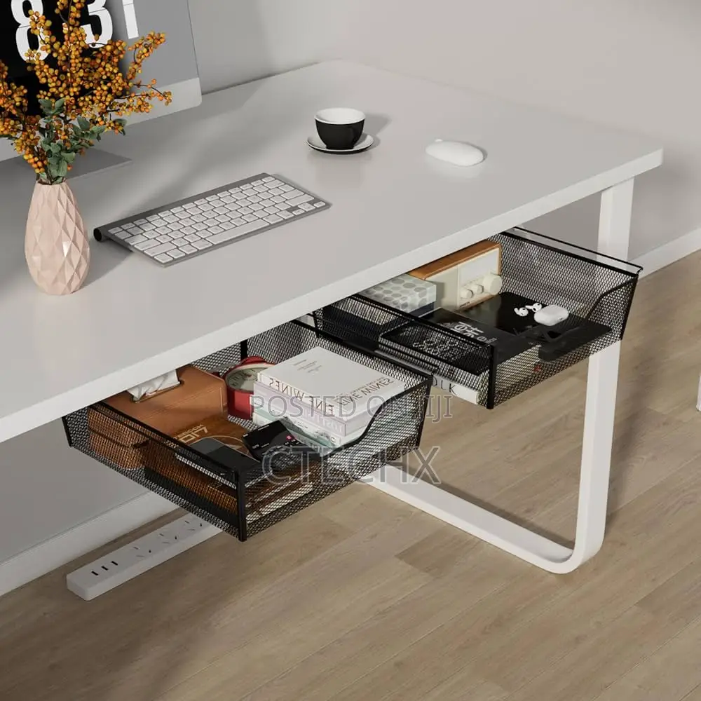 2-Packs Self-Adhesive Drawers Under Desk Metal Mesh Hidden
