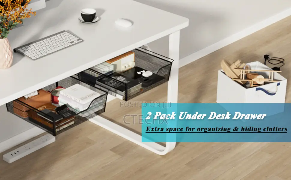 2-Packs Self-Adhesive Drawers Under Desk Metal Mesh Hidden