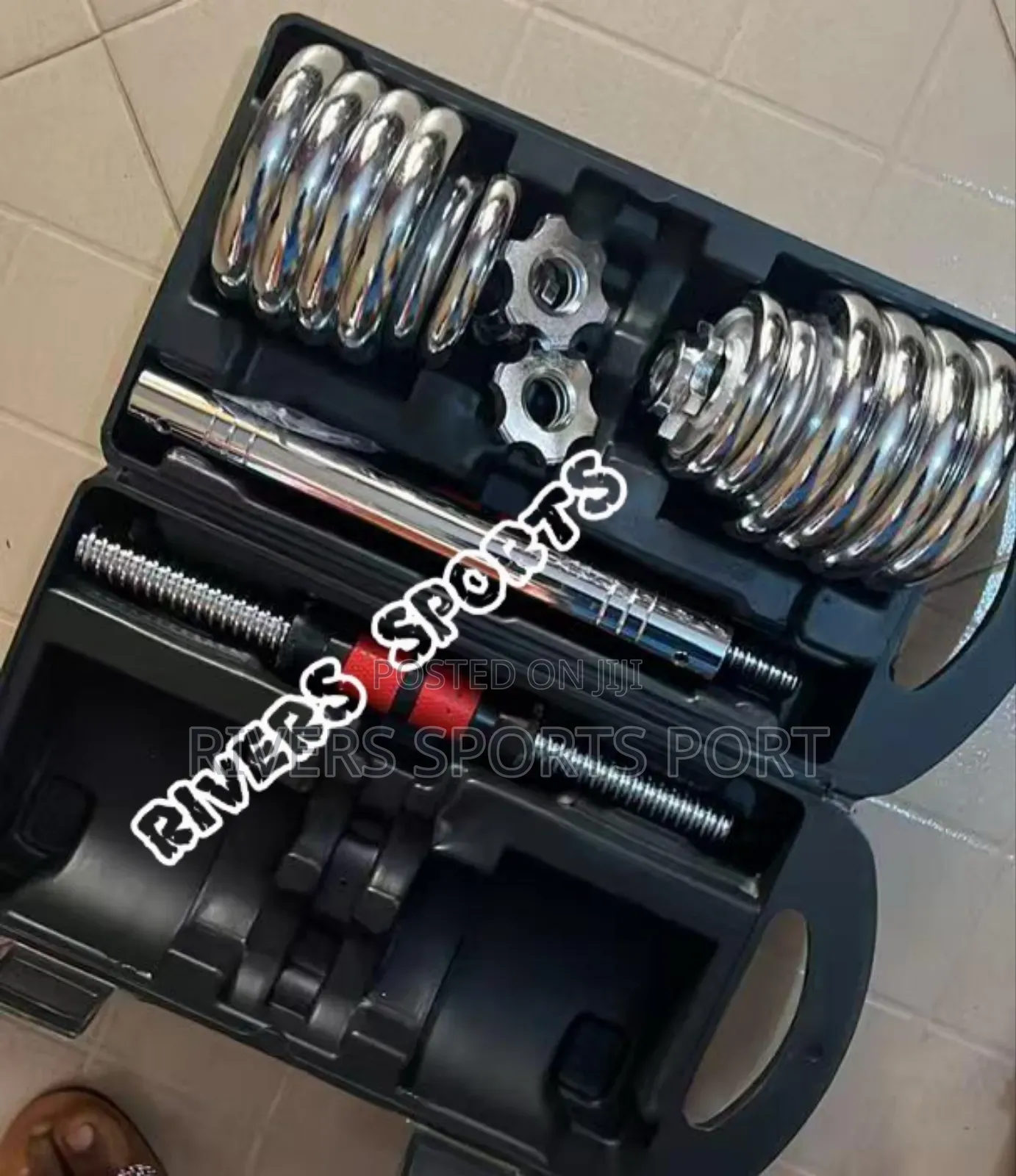 2in1 20kg Adjustable Chrom Dumbbell With Extension Bar/Connector Box
