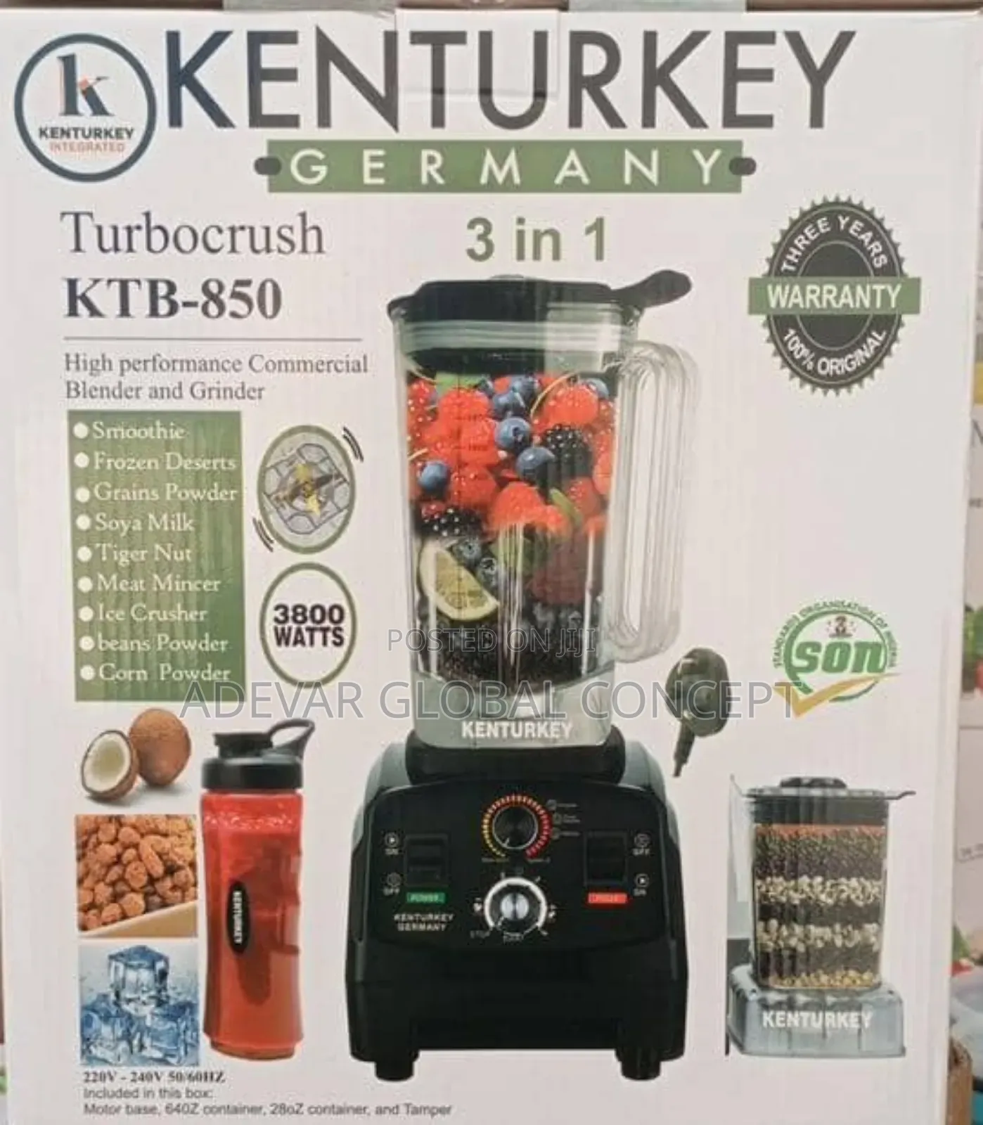 Kenturkey 3 in 1 Heavy Duty Blender and Grinder 3800 Watt