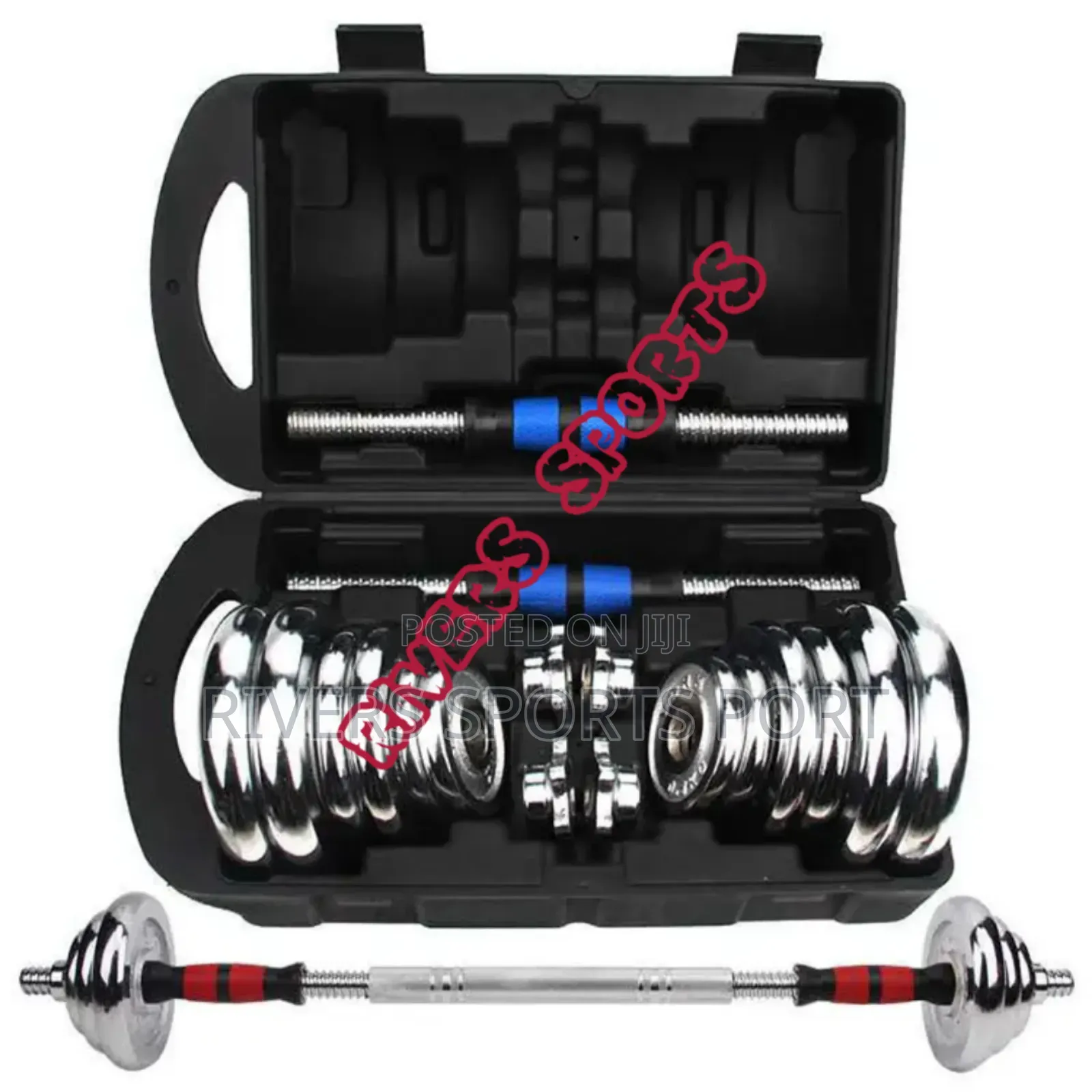 2in1 20kg Adjustable Chrom Dumbbell With Extension Bar/Connector Box
