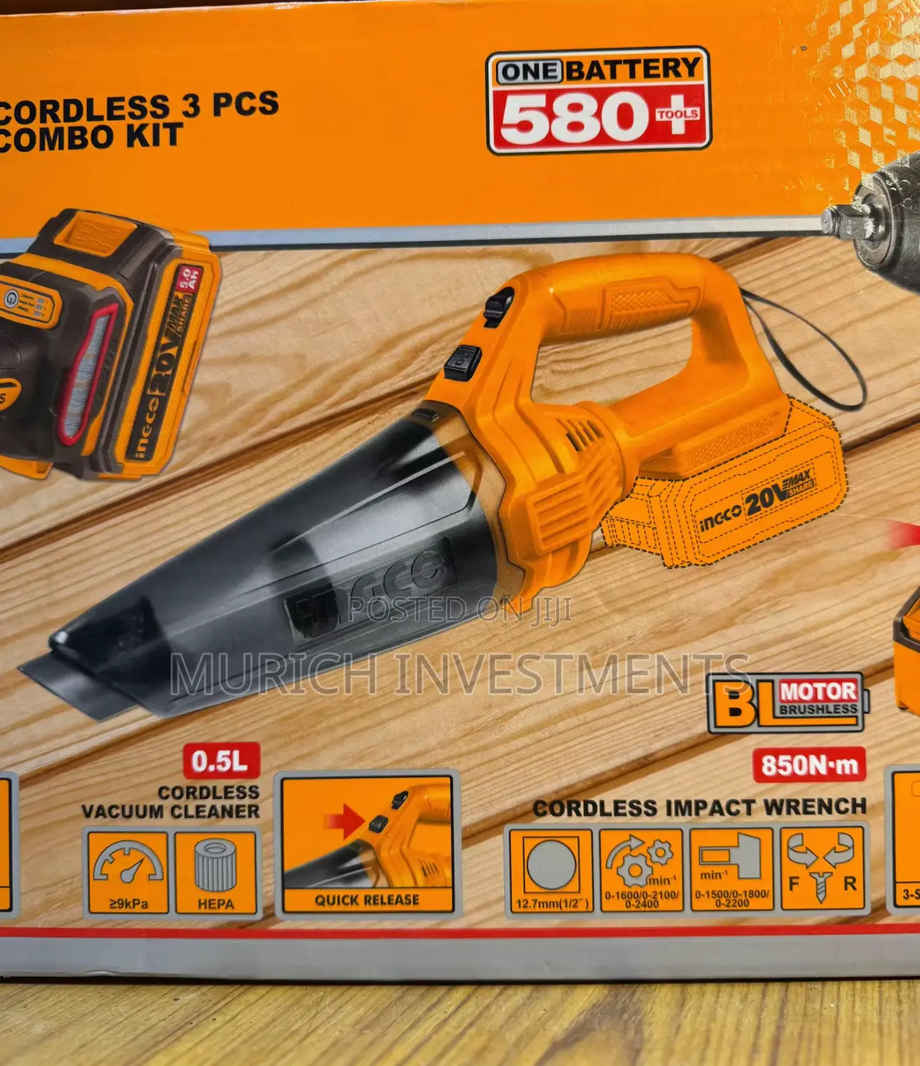 Cordless 3 PCS Combo Kit Impact Wrench,Grinder and Vacuum