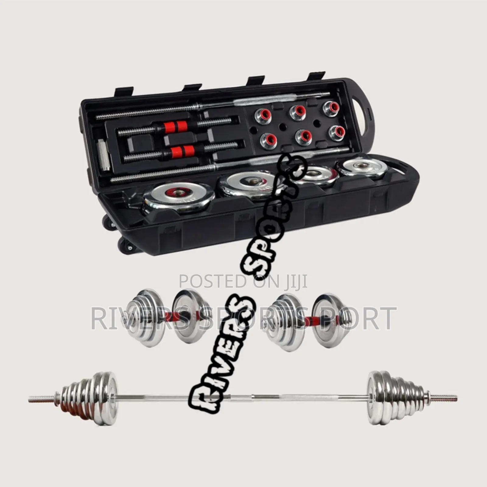 Heavy 50kg Adjustable Chrome Dumbbell and Barbell Set With Carry Box