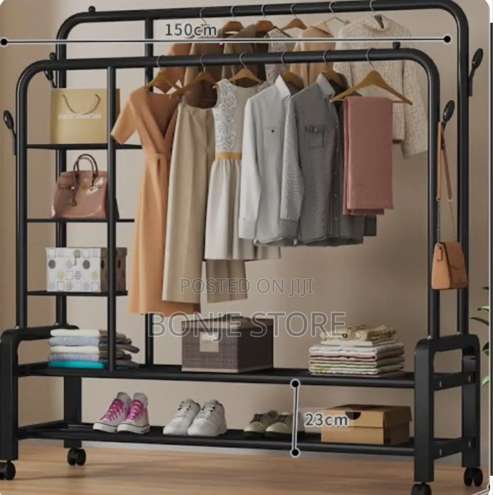 58kg Heavy Duty Double Pole Cloth Rack Large Capacity Hanger