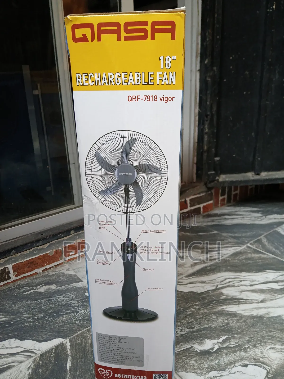 Qasa 18" Rechargeable Standing Fan.