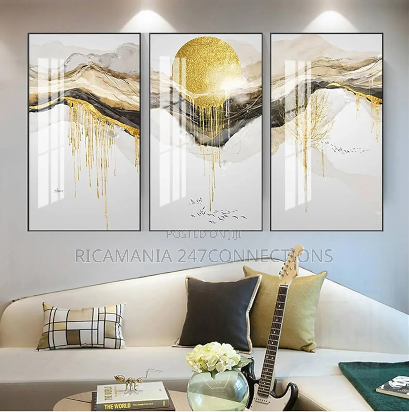 3in1 Set of Gold Abstract Canvas