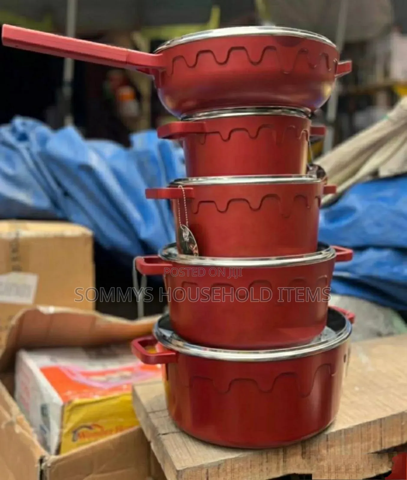5set Jio Granite Red Pot Set With Frypan