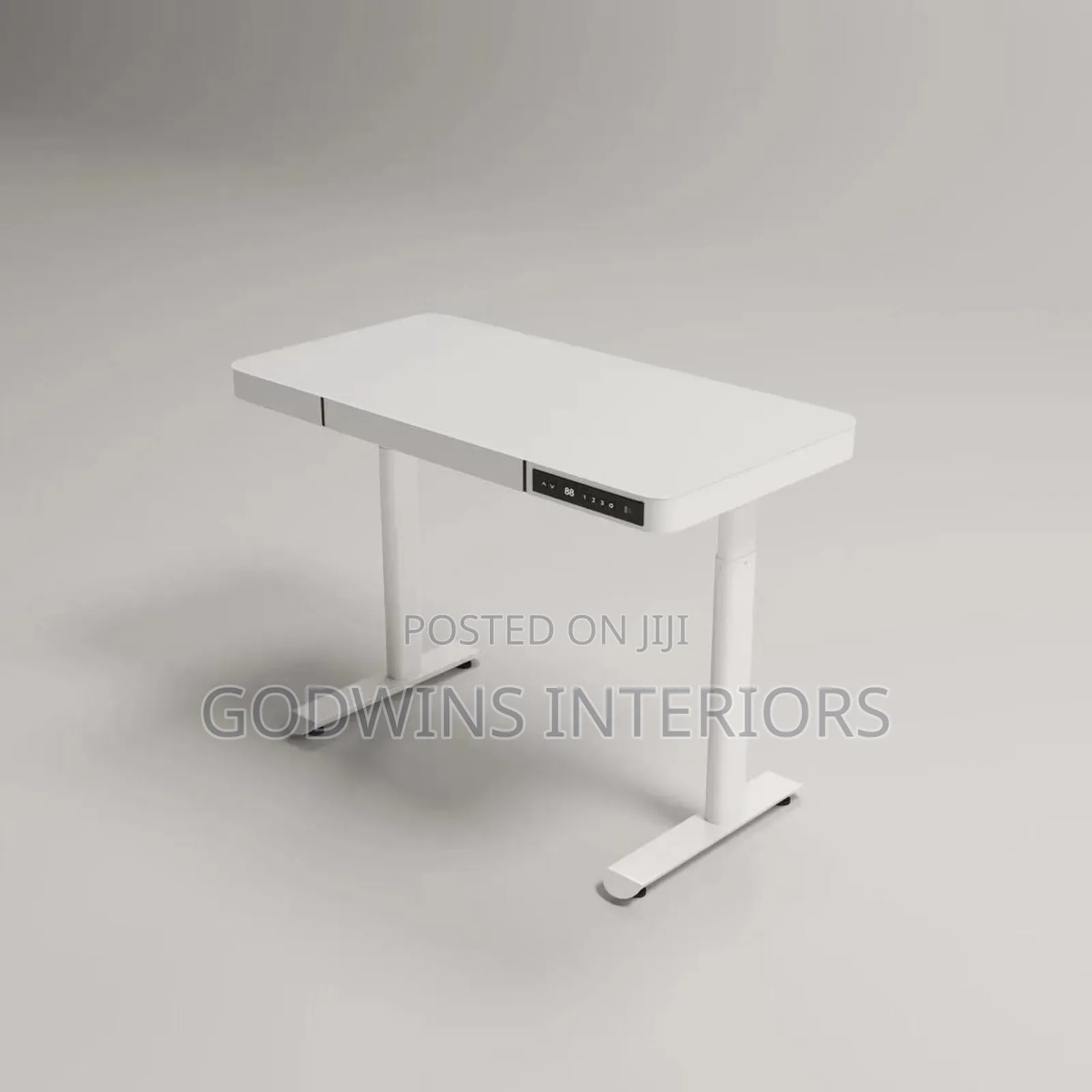 Modern Electrical Adjustable Desk With Glass Top and Drawers