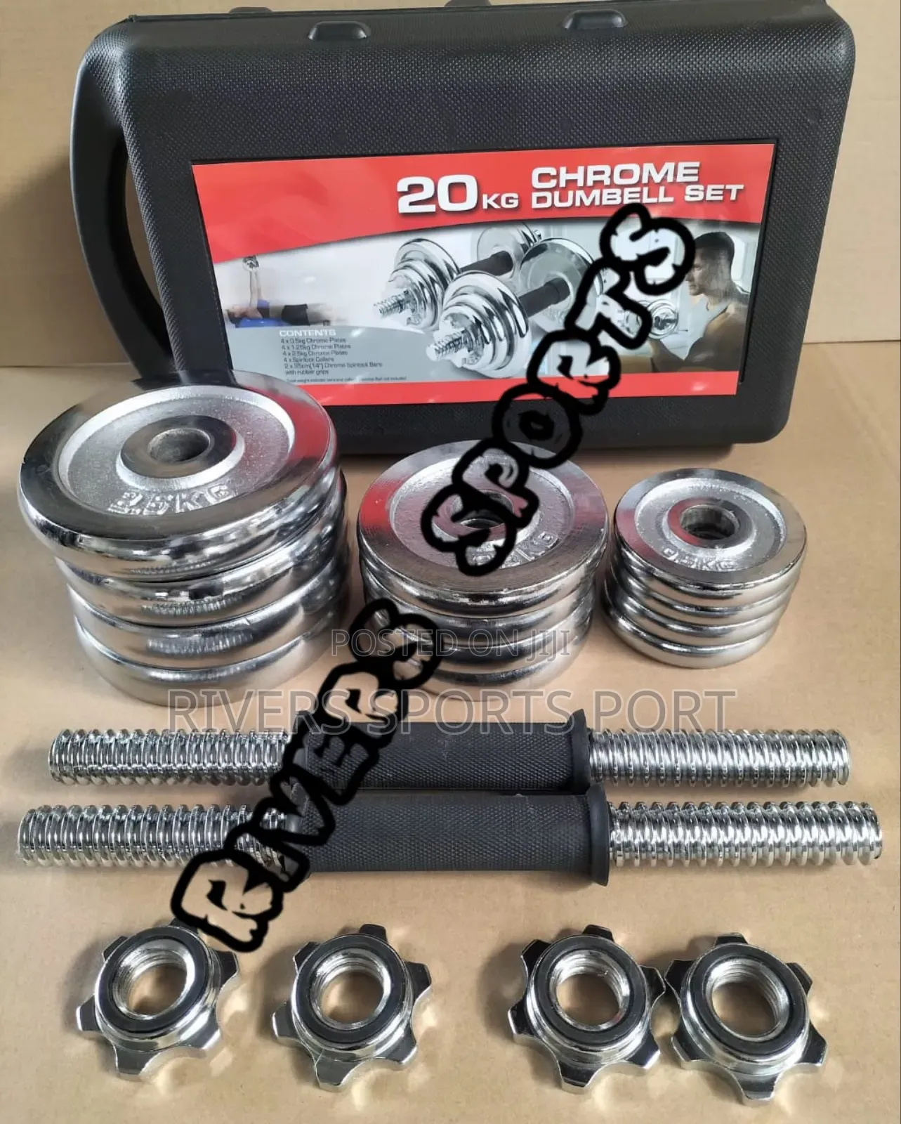 20kg Adjustable Chrome Dumbbell With Carry Case Box, Soft Grip Handles