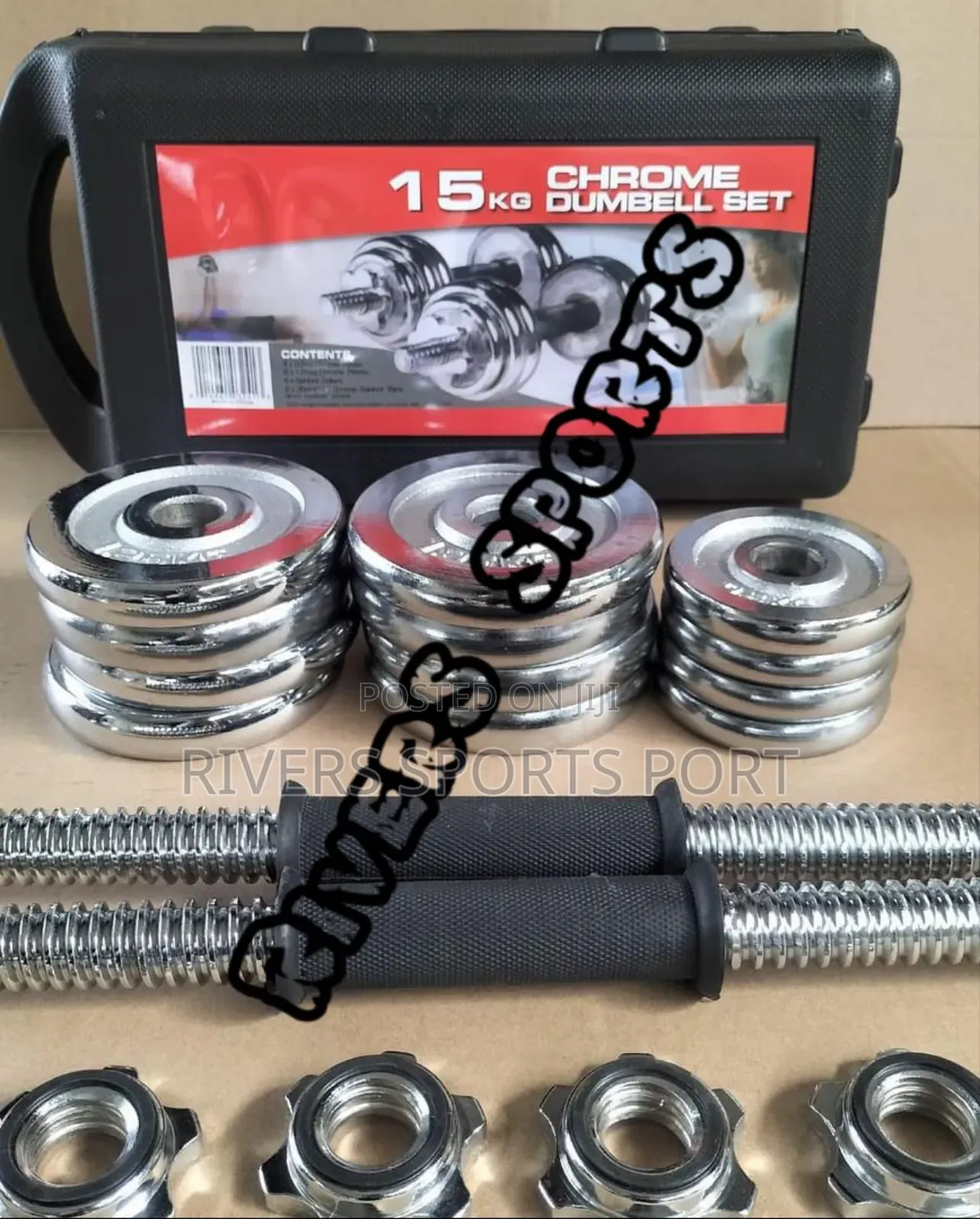 15kg Adjustable Chrome Dumbbell With Carry Case Box, Soft Grip Handles
