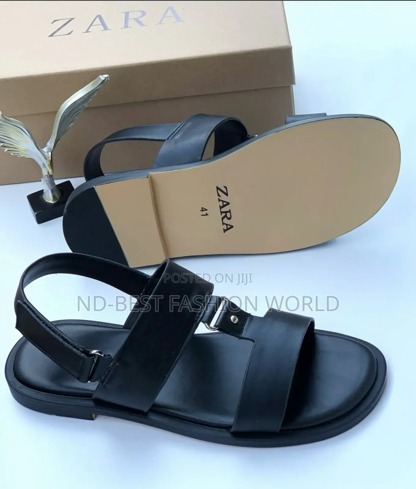 Zara Black Leather Sandals