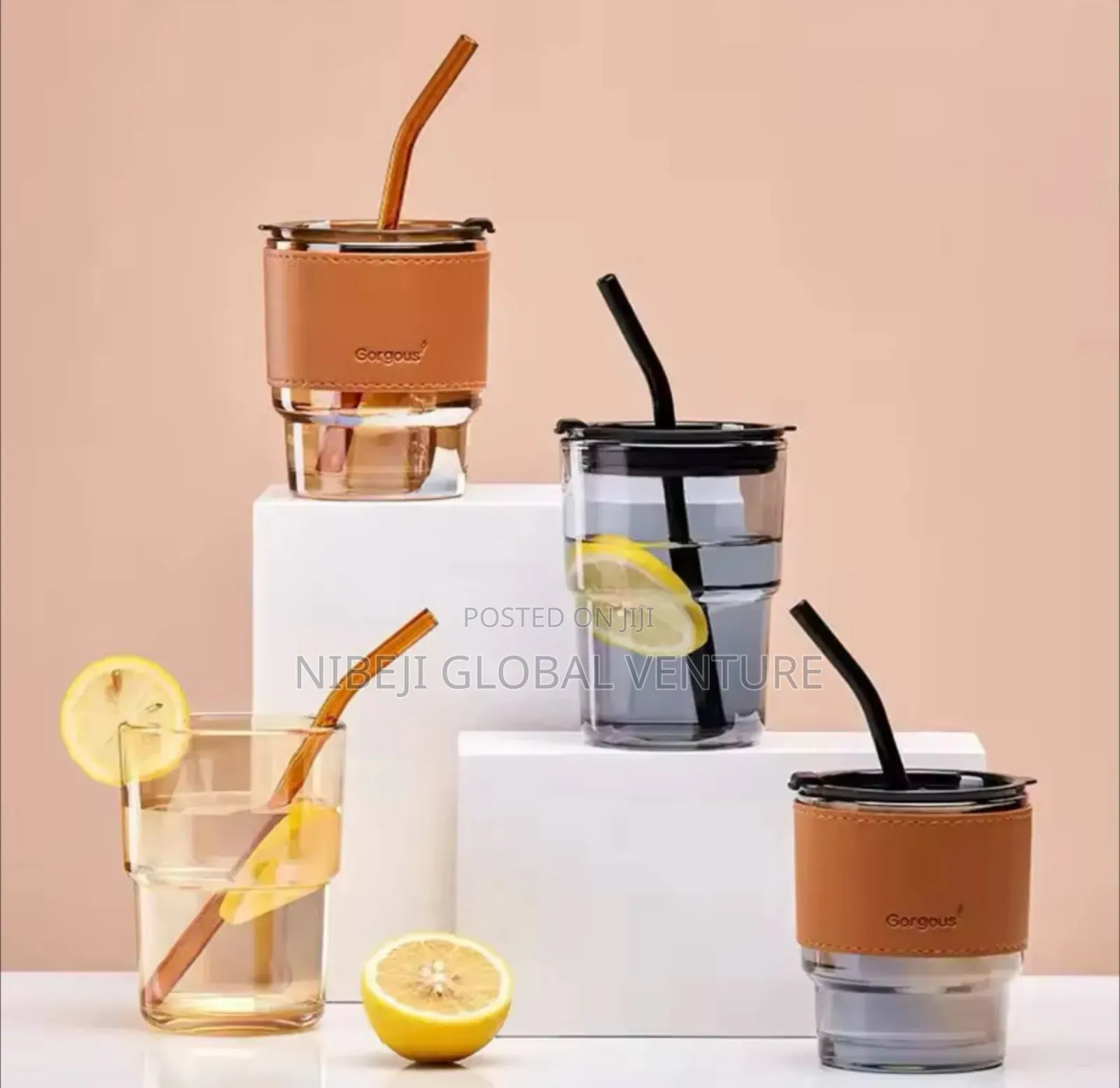 High Aesthetic Value Bamboo Glass Water Cup Lid Straw
