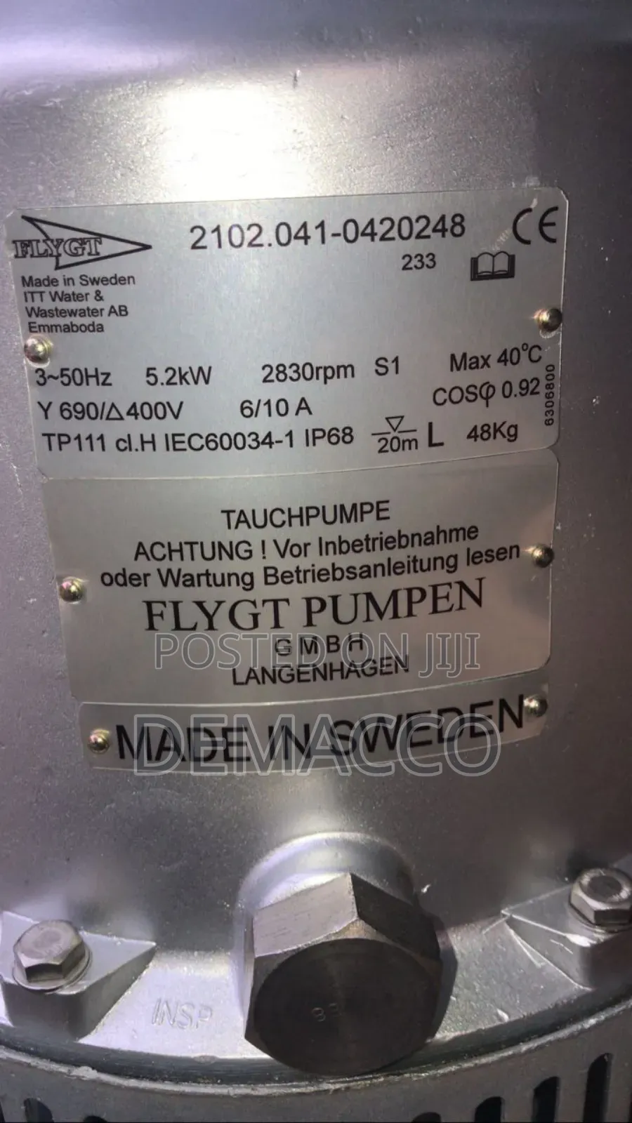 Flygt Sewage Pump 5.2kw Drainage