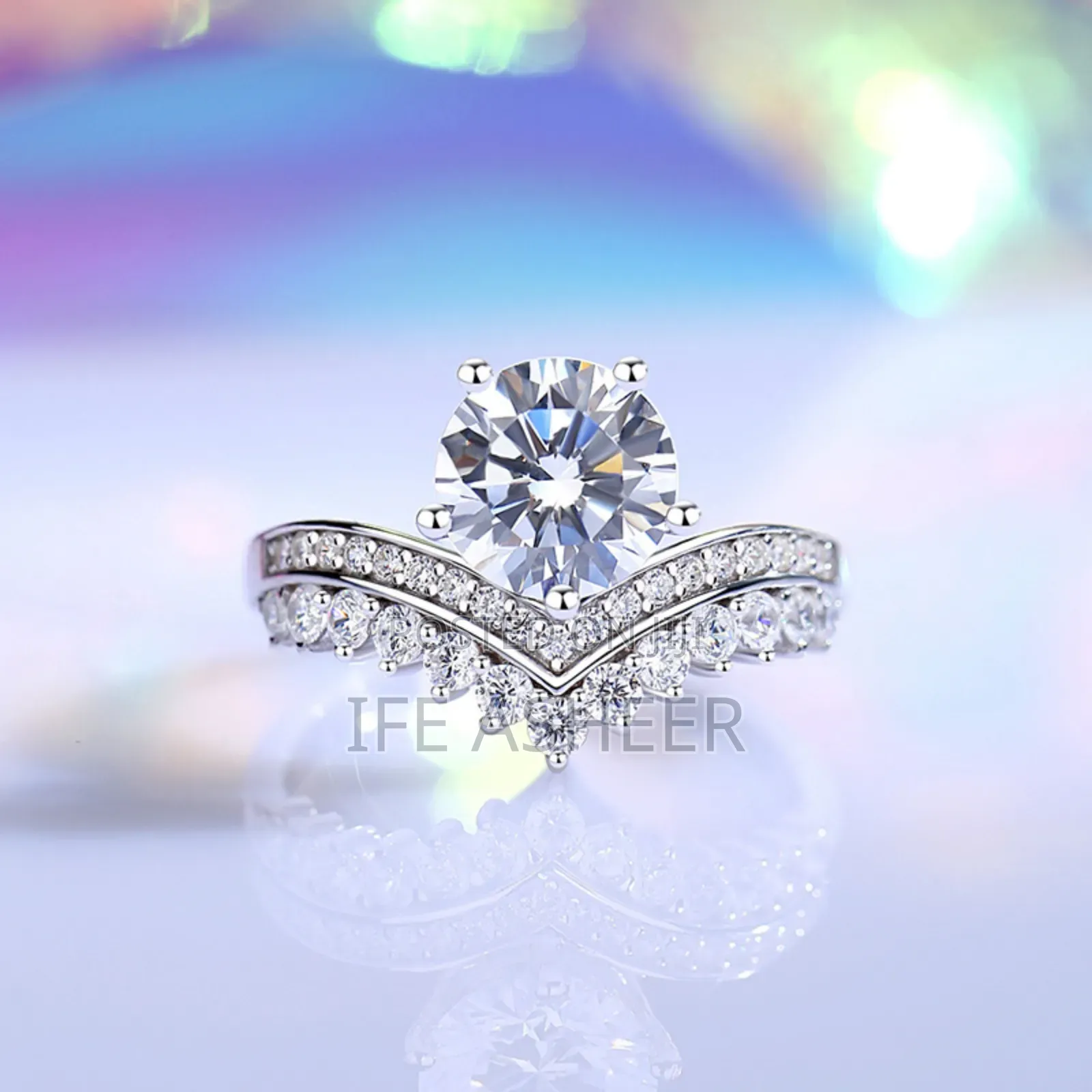 Crown Mossanite Diamond Stone Proposal Silver Ring