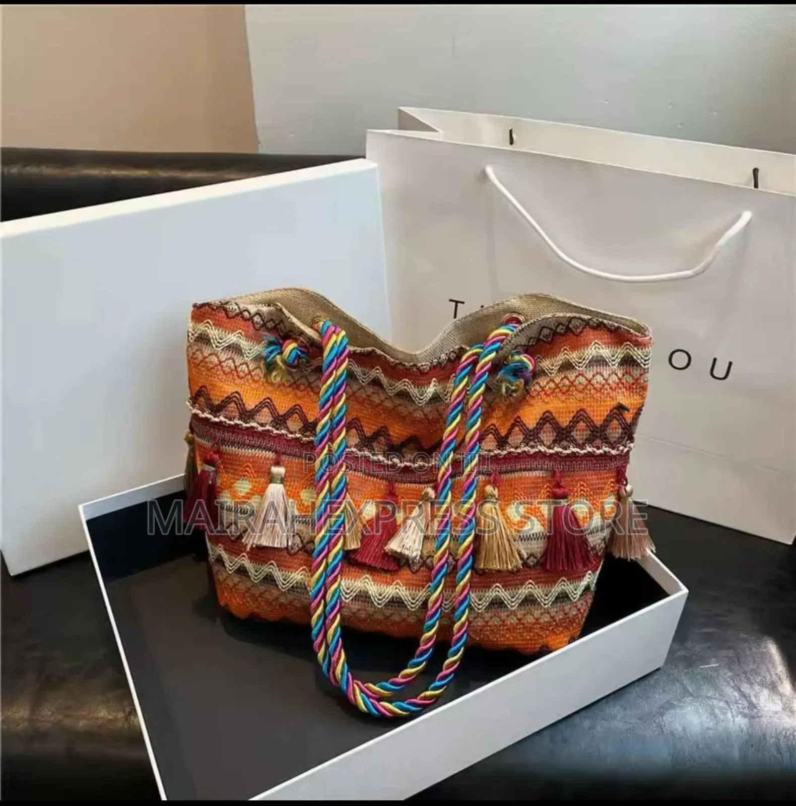 Ethnic Style Canvas Shoulder Bag With Simple Zipper Design.