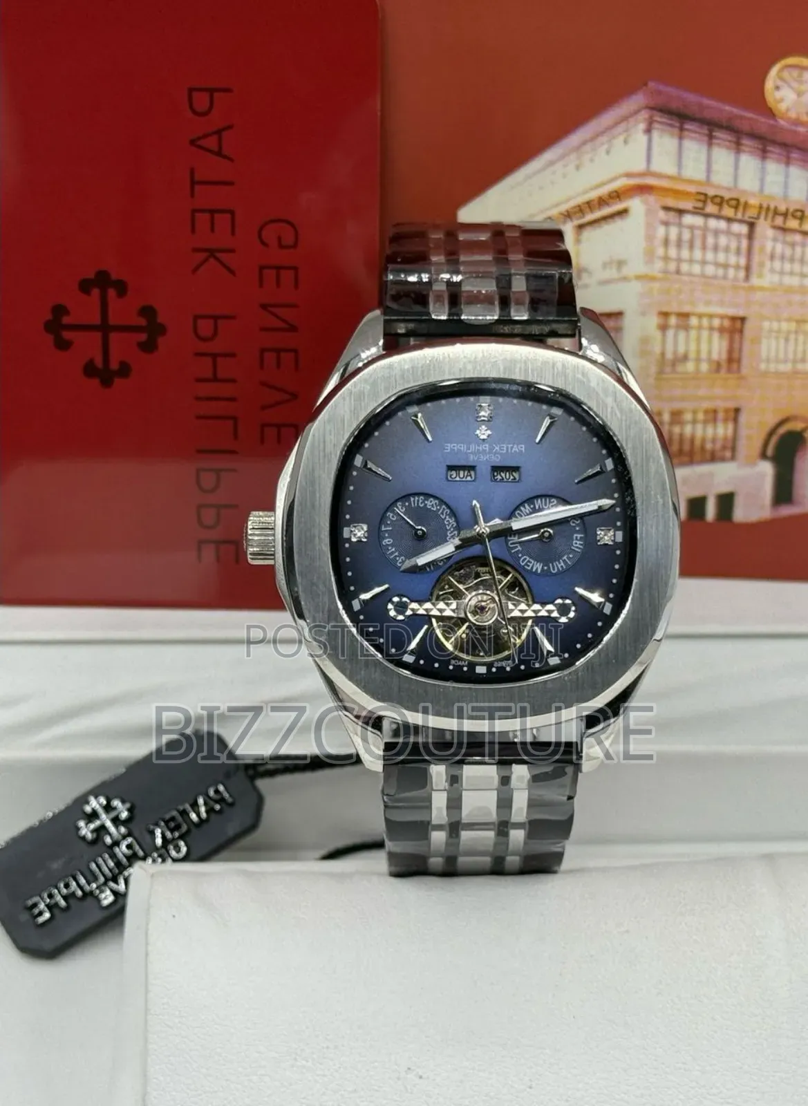 Original Patek Philippe Black Silver Stainless Steel Watch