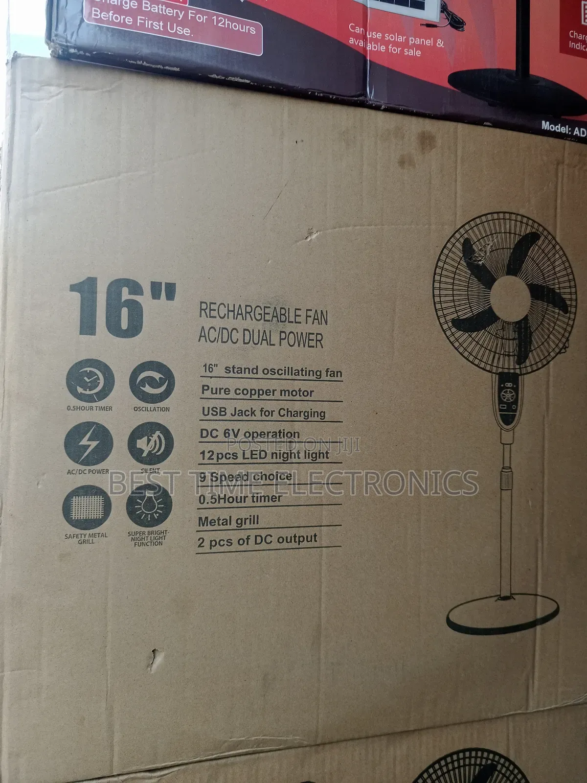 Mingsheng 16" Solar Rechargeable Stand Fan