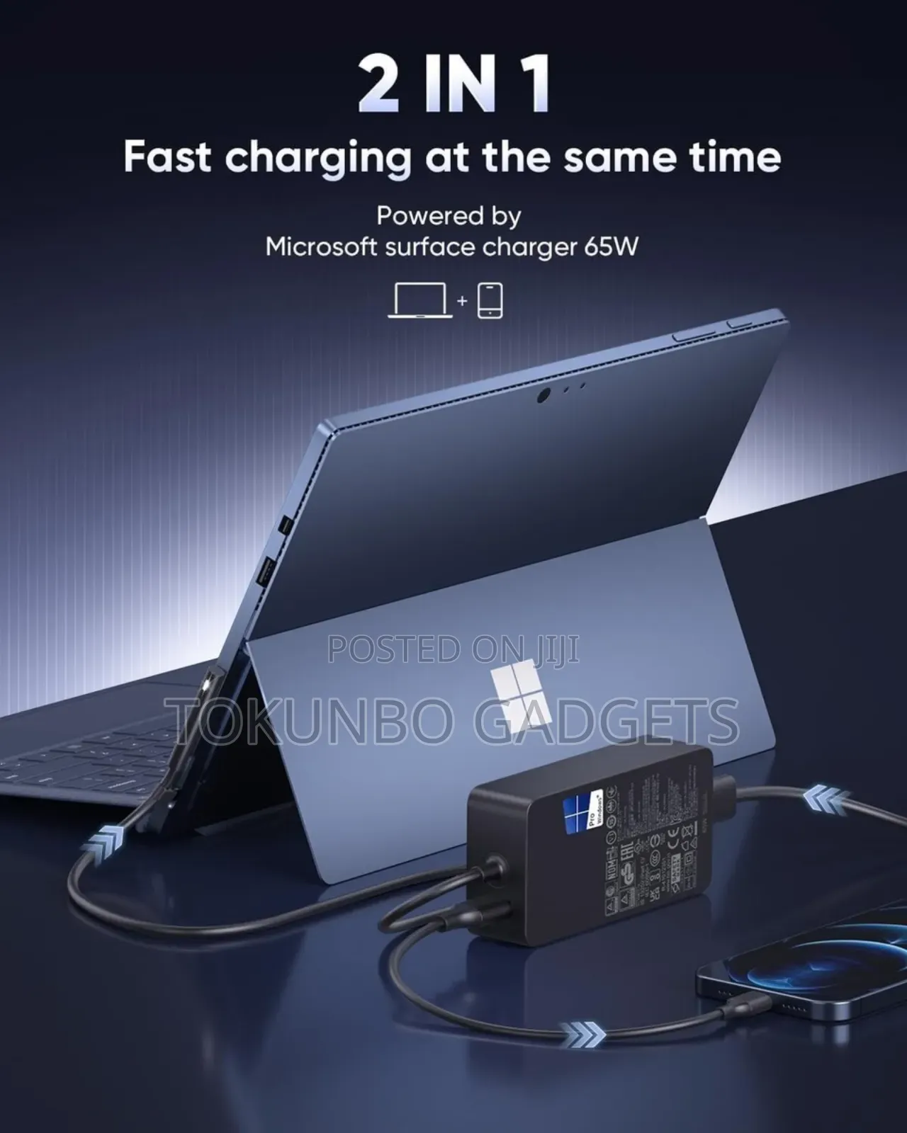 Microsoft Surface 65w Charger for 4 /5/ 6 /7/ Pro/ Go/ Book