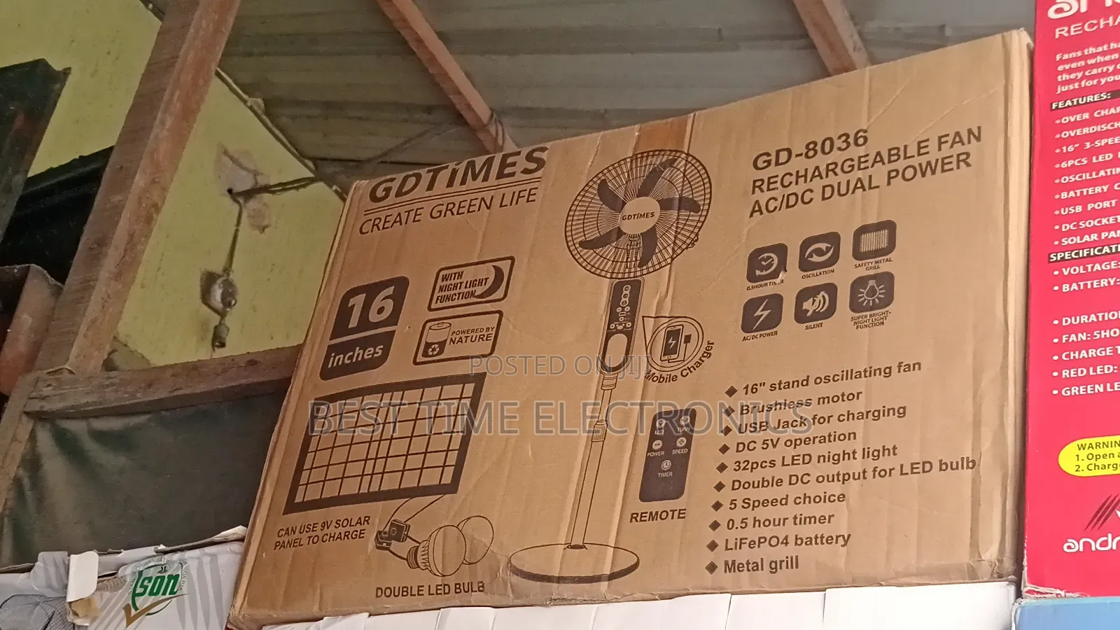 16" Solar Rechargeable Stand Fan