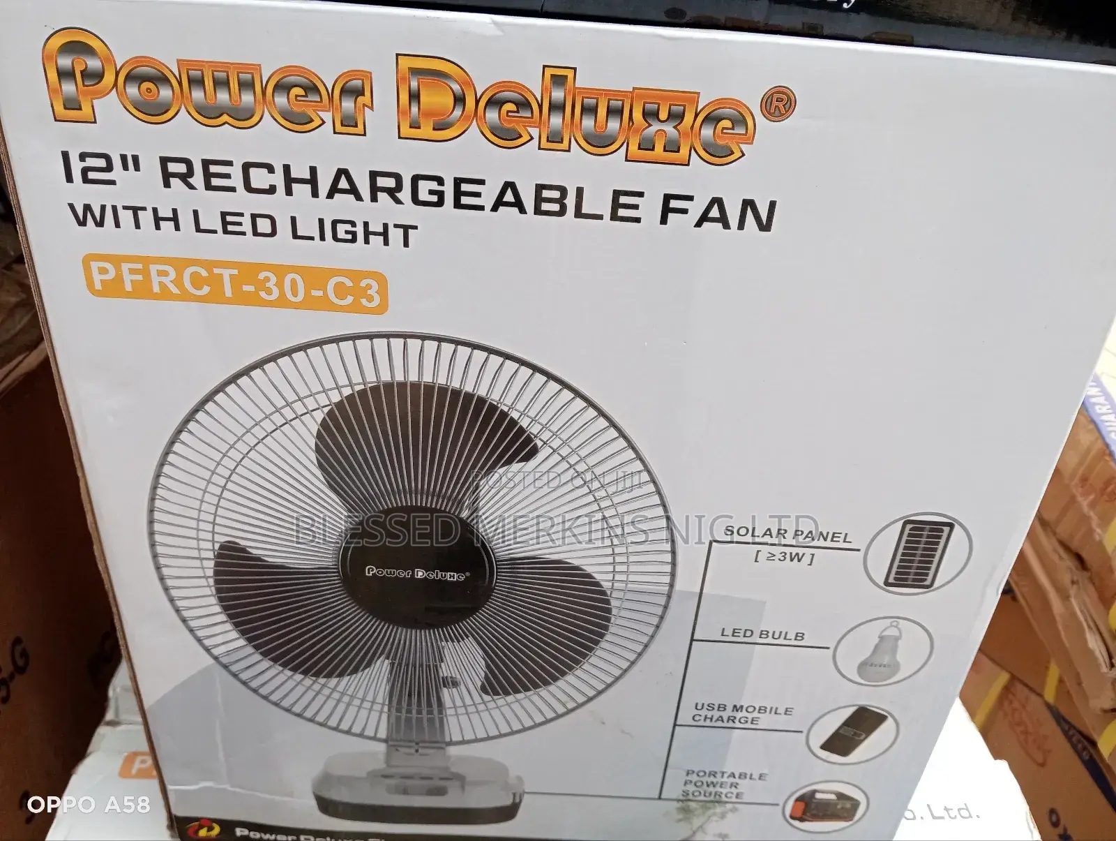 Power Deluxe Table Fan 12" With Solar Panel