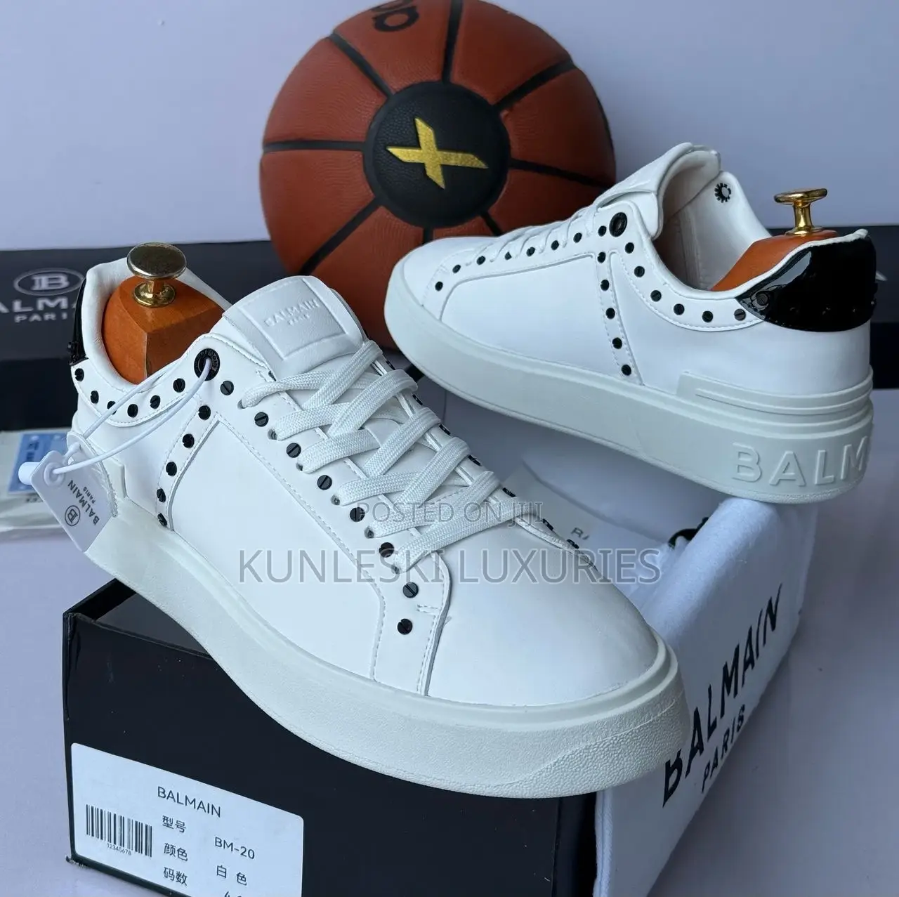 Original Balmain Paris White Leather Sneakers for Men